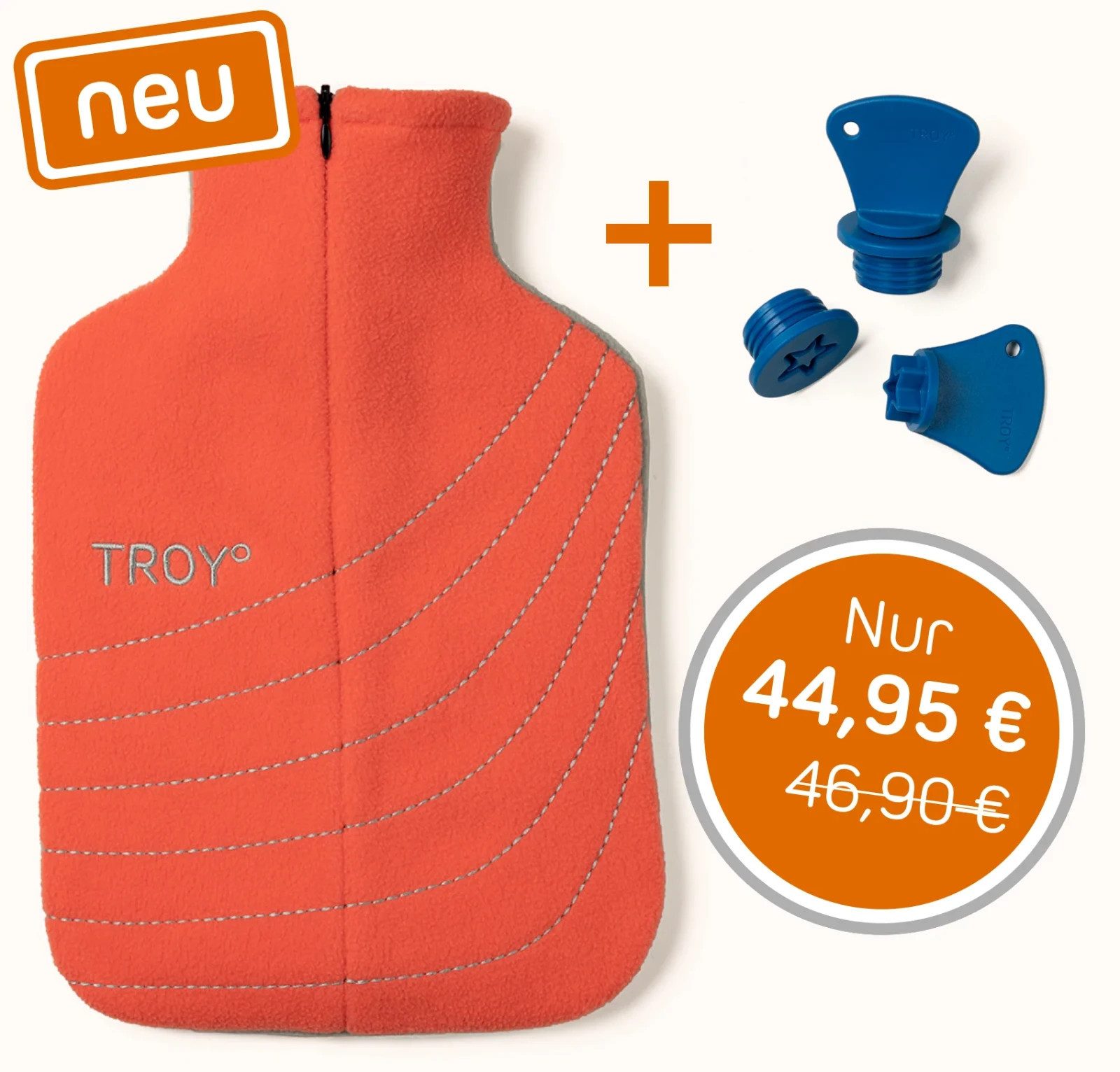 RUSSKA Wärmflasche TROY Premiumpaket Wärmflasche mit Bezug Coral-grau