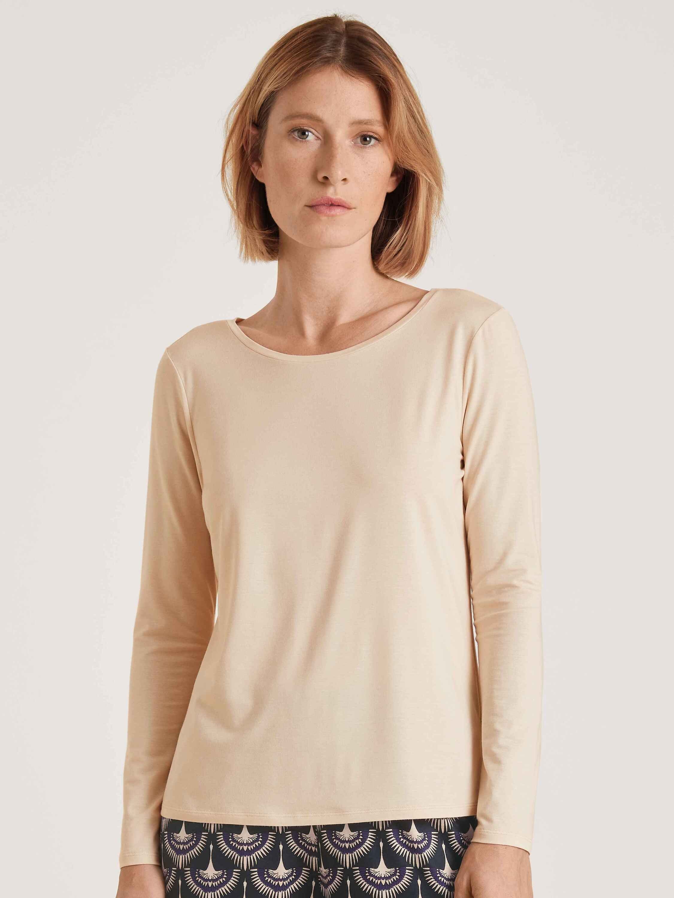 CALIDA Pyjamaoberteil Langarm-Shirt (1-tlg) light macadamia