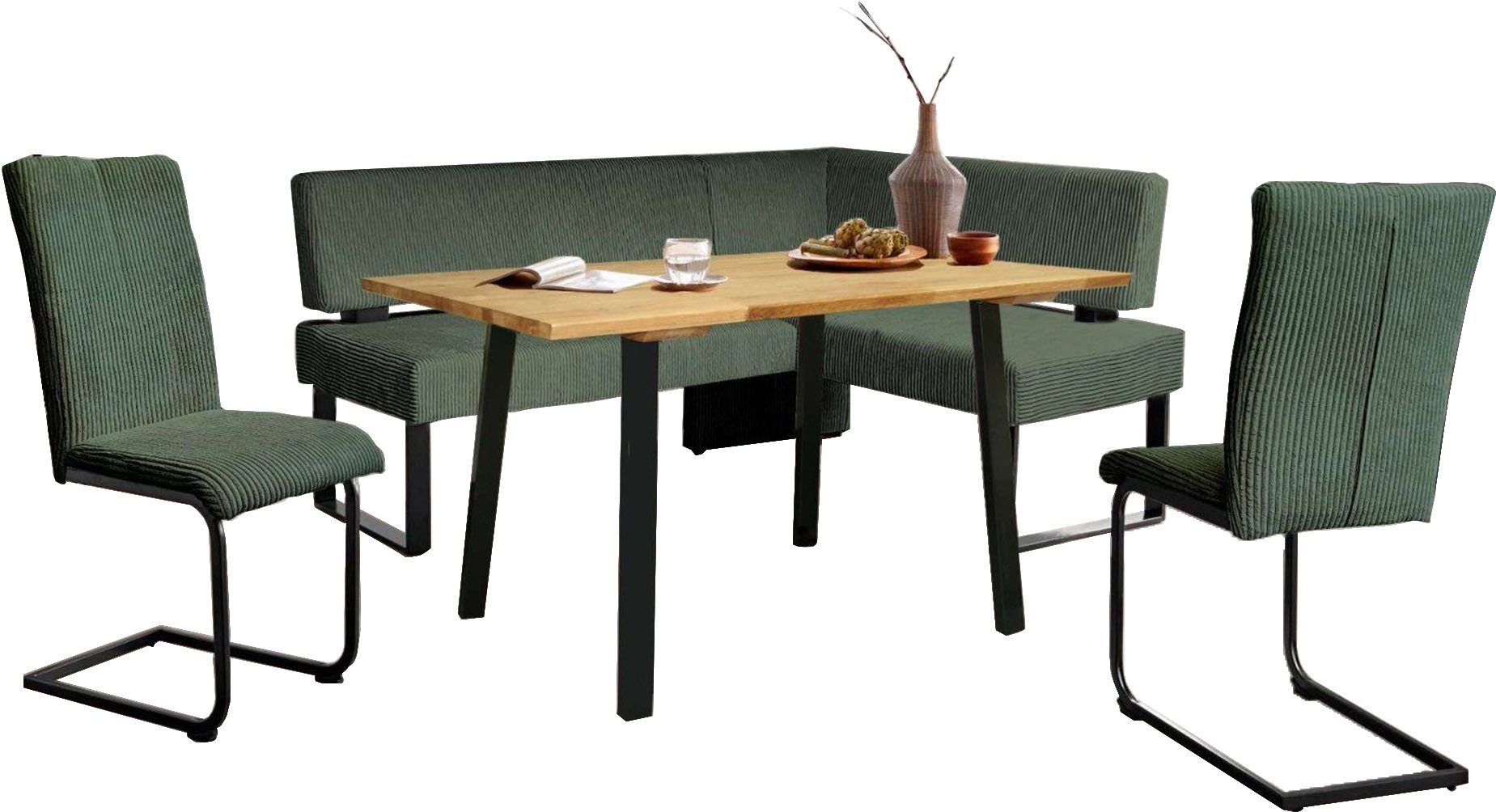 OTTO home Eckbankgruppe Oliver, (Set, 4-tlg., 4-tlg), Eckbank mit Wellenunterfederung im Sitz, Tisch Massiv Eiche
