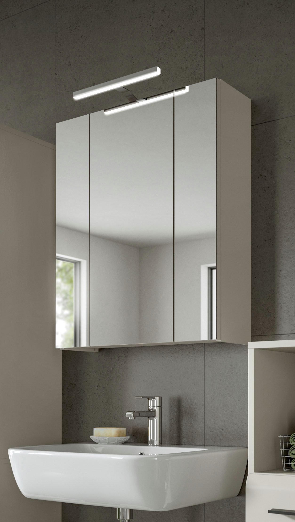 welltime Spiegelschrank FLORENZ, inkl. Beleuchtung, Breite 60 cm, 3 Spiegeltüren (TOPSELLER) in verschiedenen Farben erhältlich, Badmöbel, Badschrank, Schrank, Bad