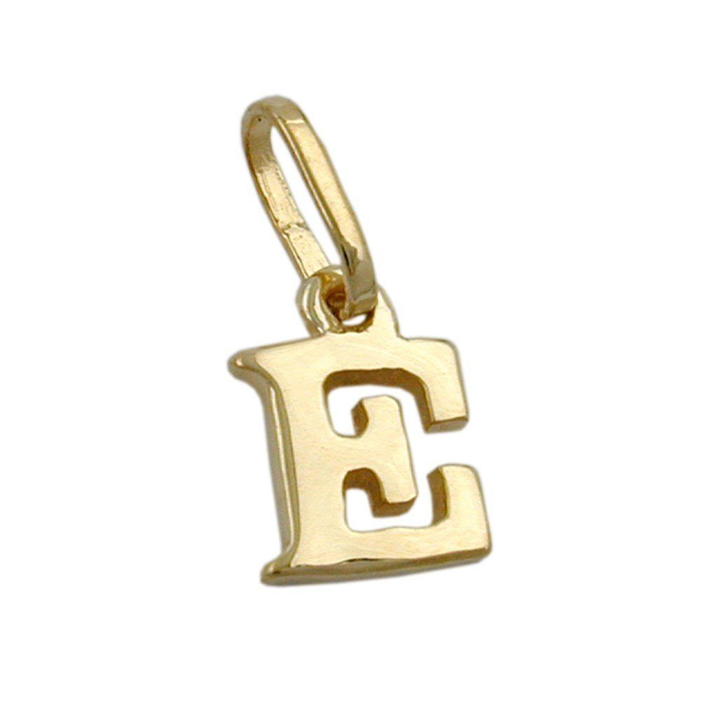 Schmuck Krone Kettenanhänger Anhänger Einhänger " E " Goldbuchstabe Buchstabe aus 375 Gold Gelbgold Unisex, Gold 375