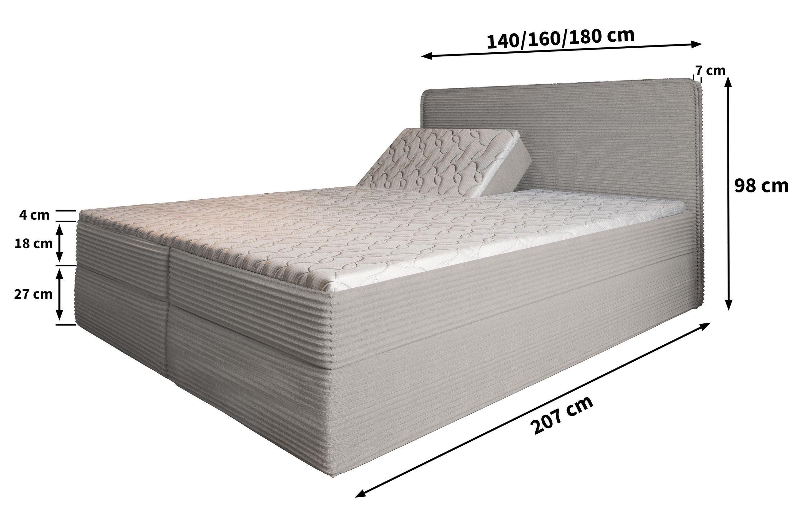 Masseno Boxbett ASTOR 140x200 cm mit Bonell Matratze und Topper