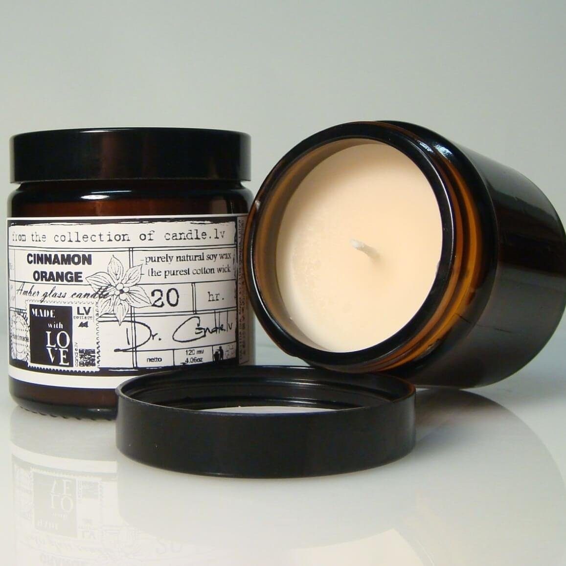 Candle Duftkerze Duftkerze Zimt und Orange - Bernstein-Glas Sojawachs Kerze günstig online kaufen