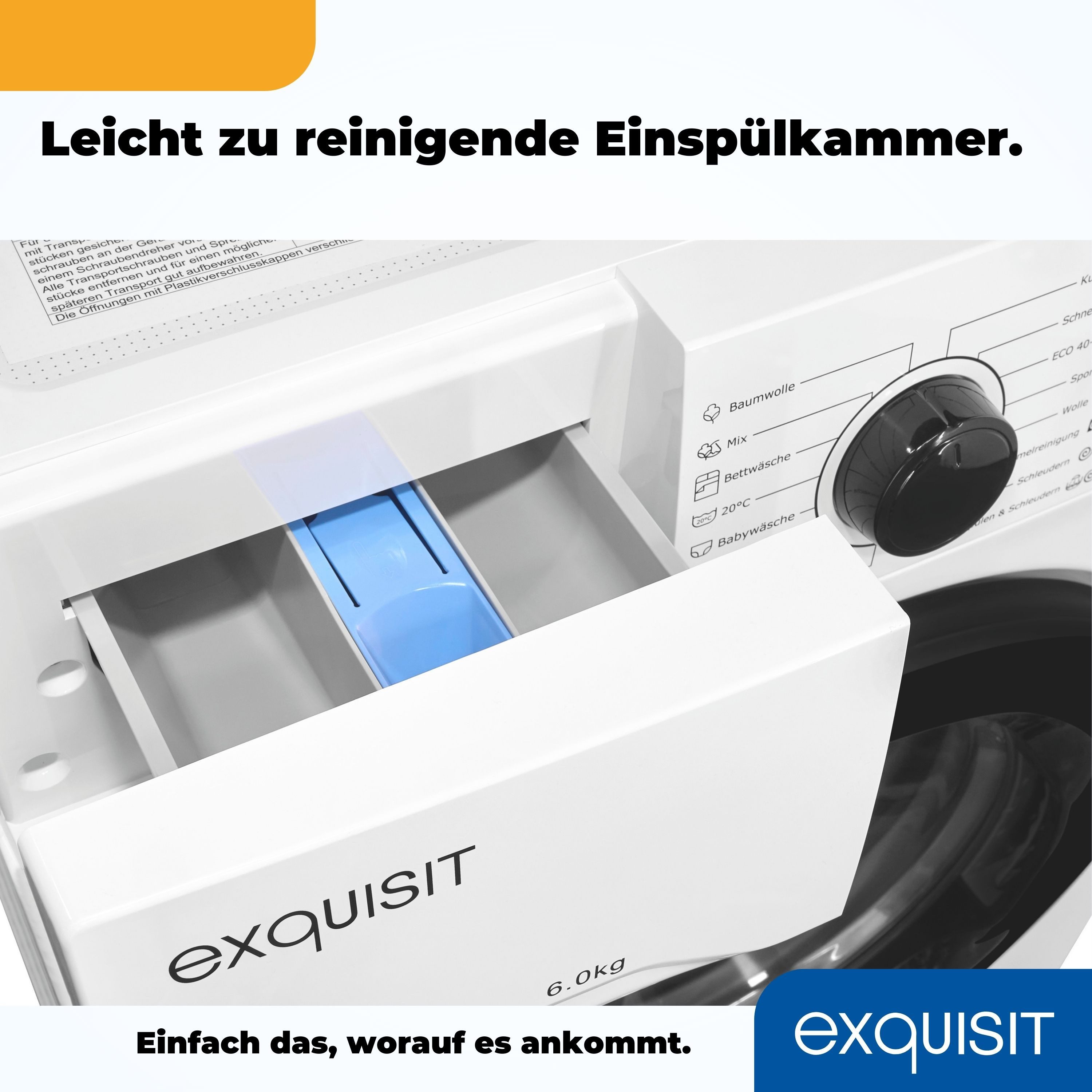 exquisit Waschmaschine WA6110-021A weiss, 6 kg, 16 Programme, Restlaufzeitanzeige, Kindersicheruing – Bild 5 von 5