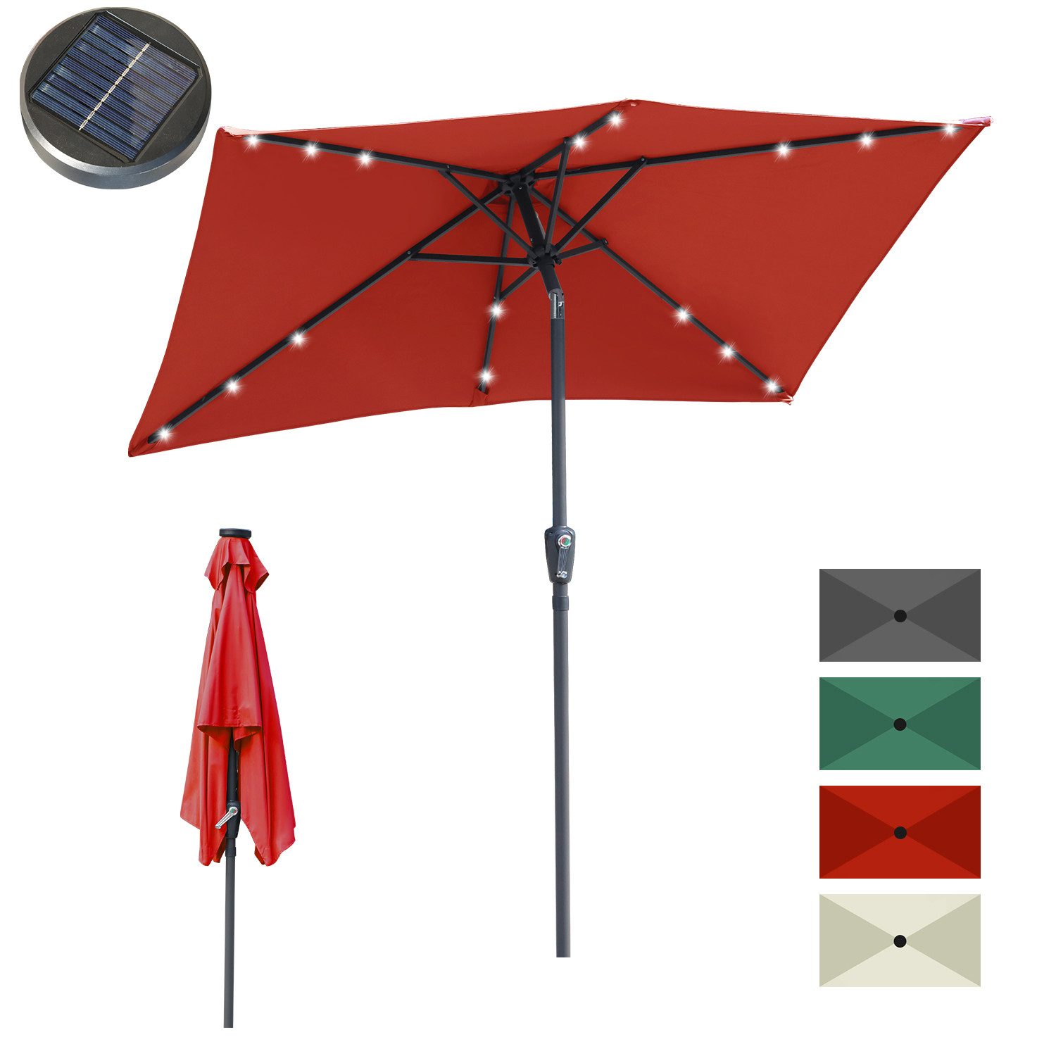 Clanmacy Sonnenschirm Rechteckig LED Solar Gartenschirm günstig online kaufen