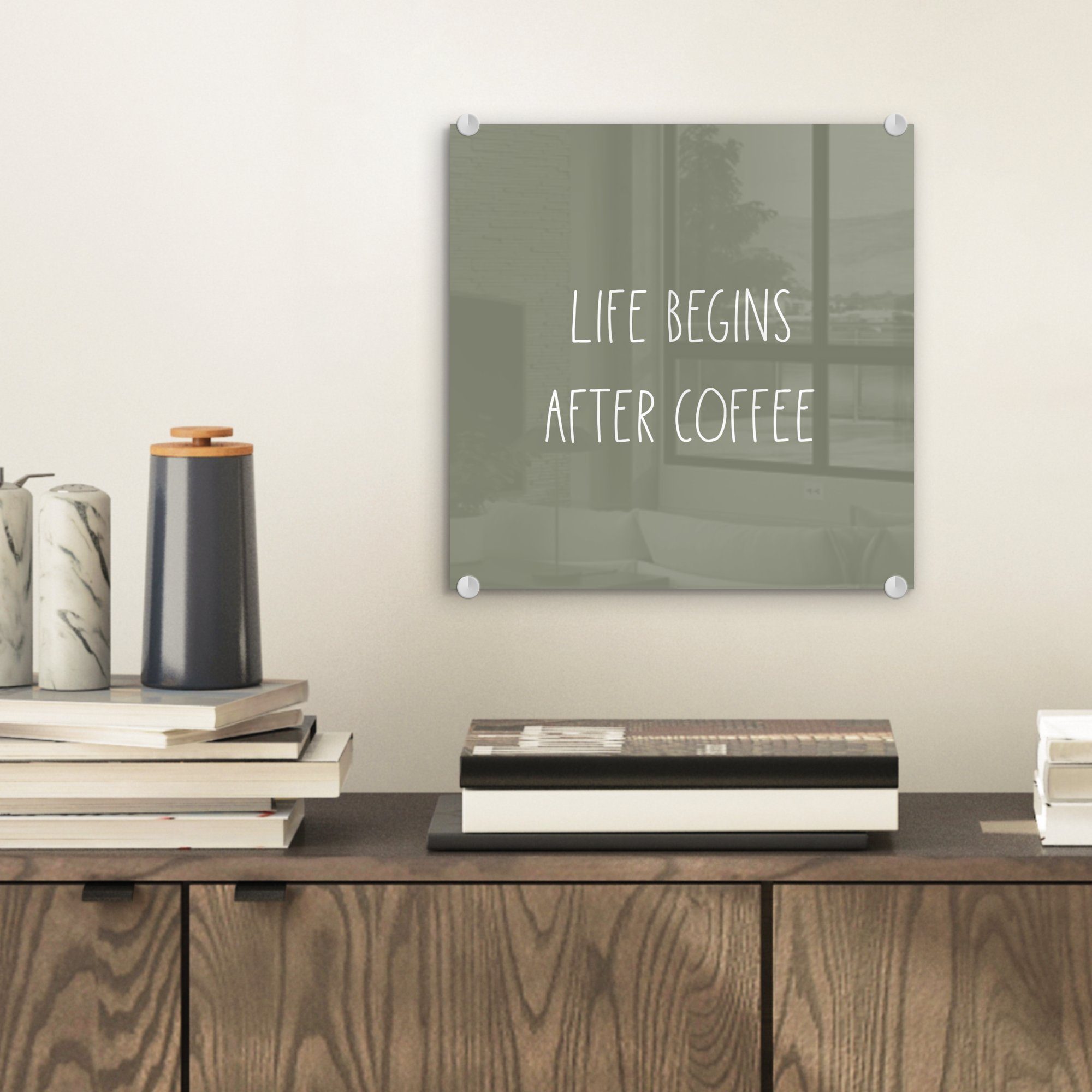 - Leben Wandbild (1 Glas Sprichwörter Das Kaffee nach beginnt St), Acrylglasbild Foto - Glasbilder auf - Kaffee, MuchoWow Glas Zitate - Wanddekoration - auf Bilder dem -
