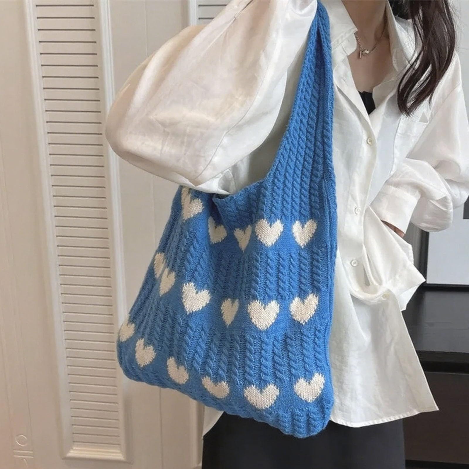 FOUORTUNATE-BEE Schultertasche Gestrickte Schultertasche Gehäkelte Tasche Damen Gestrickte Tasche (Leichte Strick-Tote Tasche Umhängetasche)