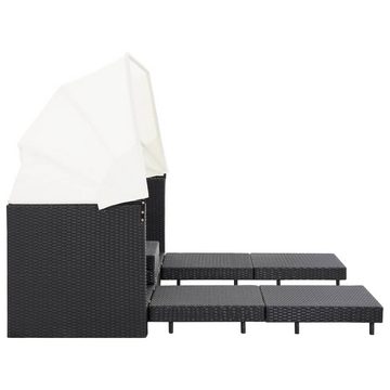 vidaXL Loungesofa Ausziehbares 3-Sitzer-Schlafsofa mit Dach Poly Rattan Schwarz, 1 Teile