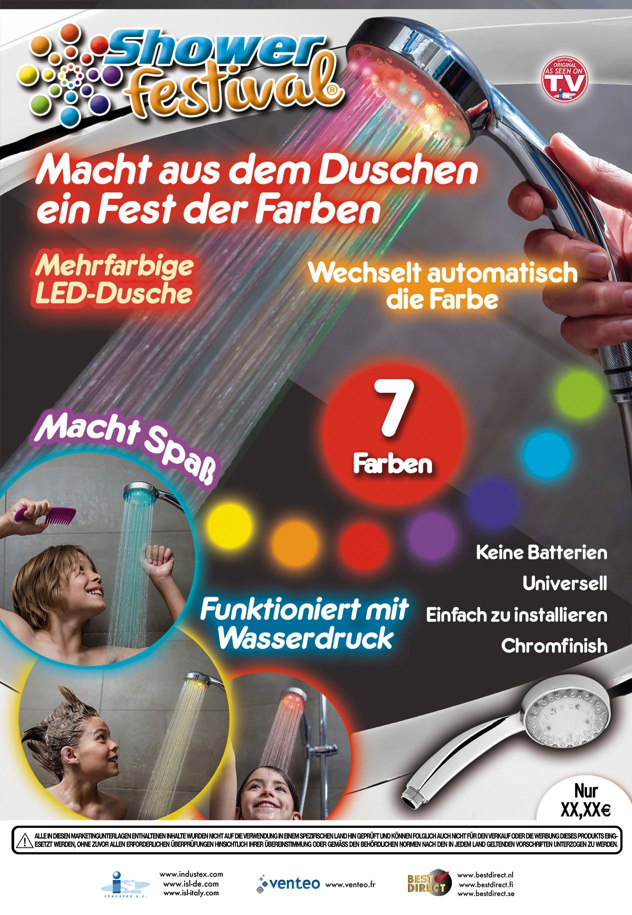 Festival, Farben Licht LED Handbrause mit 1-tlg., Set, Duschkopf Starlyf 2er oder Farbwechsel Handbrause,7 1er Pack), Shower (Spar