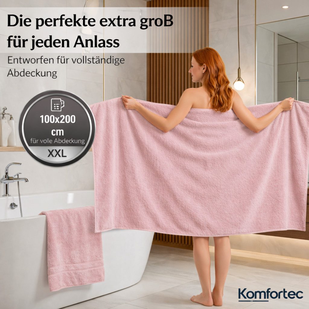 Komfortec Saunatuch 100x200 cm Badetuch aus 100% Baumwolle, Frottee (1-St), extra Große, Schnelltrocknend – Bild 2 von 2