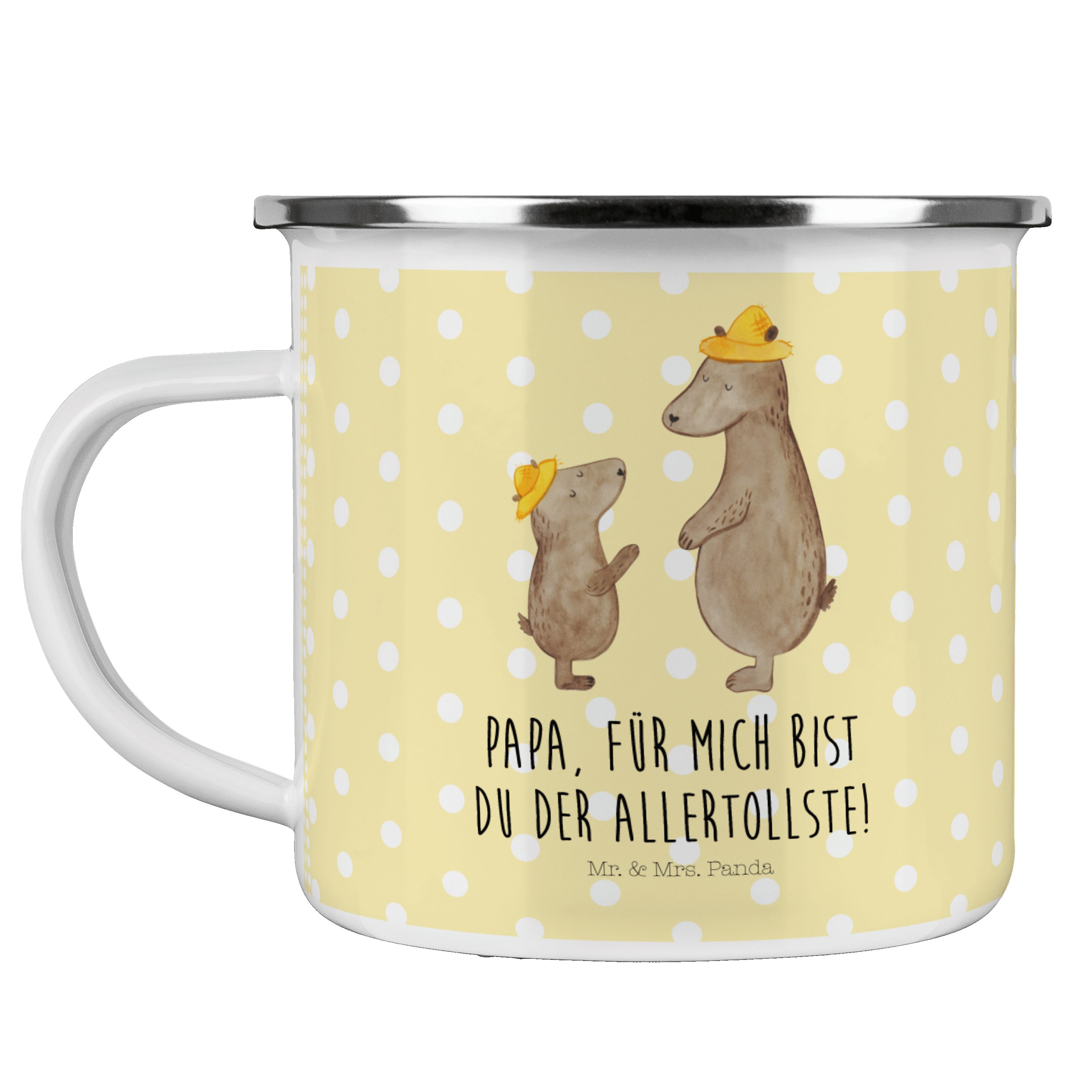 Mr. & Mrs. Panda Becher Bären mit Hut - Gelb Pastell - Geschenk, Trinkbecher, Blechtasse Outd, Emaille
