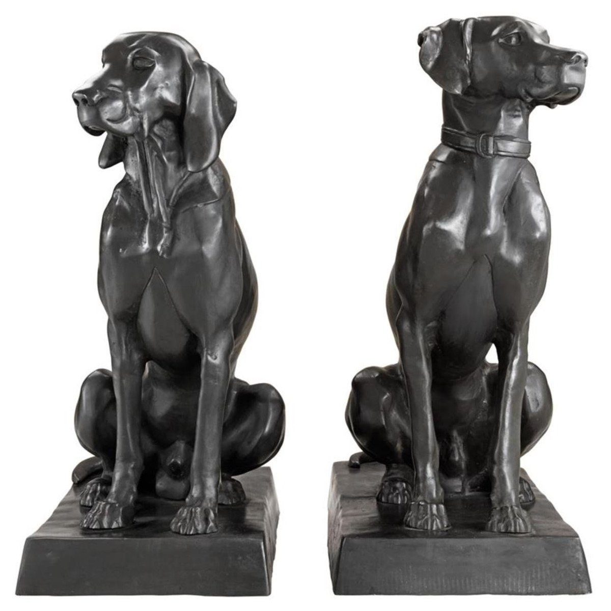 Casa Padrino Dekofigur Luxus Bronzefiguren 2er Set Hunde 32 x 60 x H. 73 cm - Limited Edition