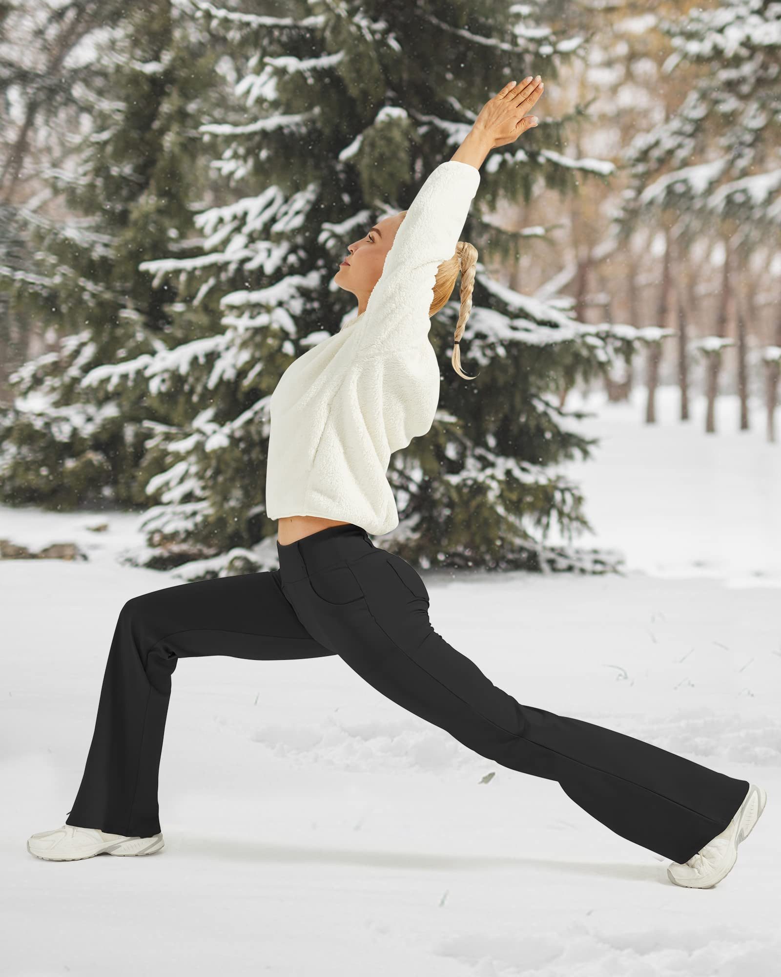 G4Free Schlaghose Damen Thermo Bootcut Yogahose Leggings Winter Gefüttert Fleece Hose Anzughose Warme Stretch mit 4 Taschen