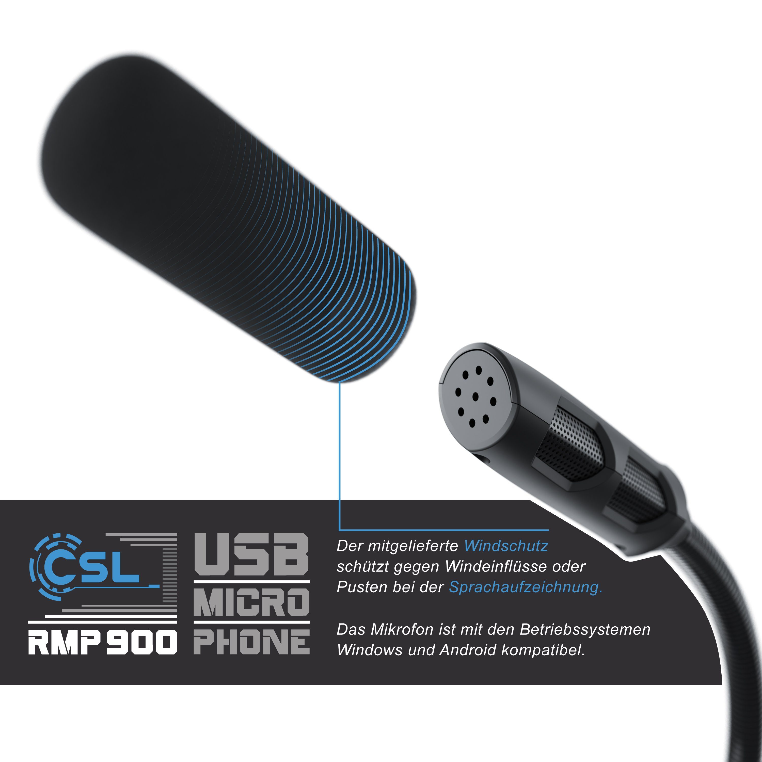 CSL Standmikrofon USB Desktop Mikrofon mit RGB Beleuchtung, RMP 900 Tischmikrofon (1-tlg), für Podcast, Streaming, Videocalls und Gaming, Plug and Play – Bild 4 von 5