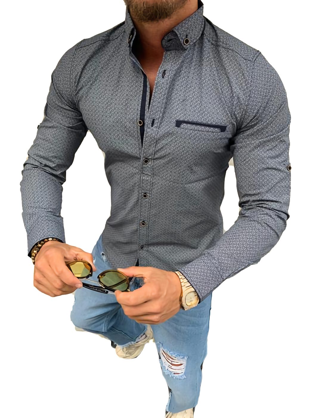 Megaman Jeans Hemd & Shirt H-1500 Herren Hemd Freizeit-Hemd Basic Hemd  Business-Hemd Sommer Hemd Premium Qualität
