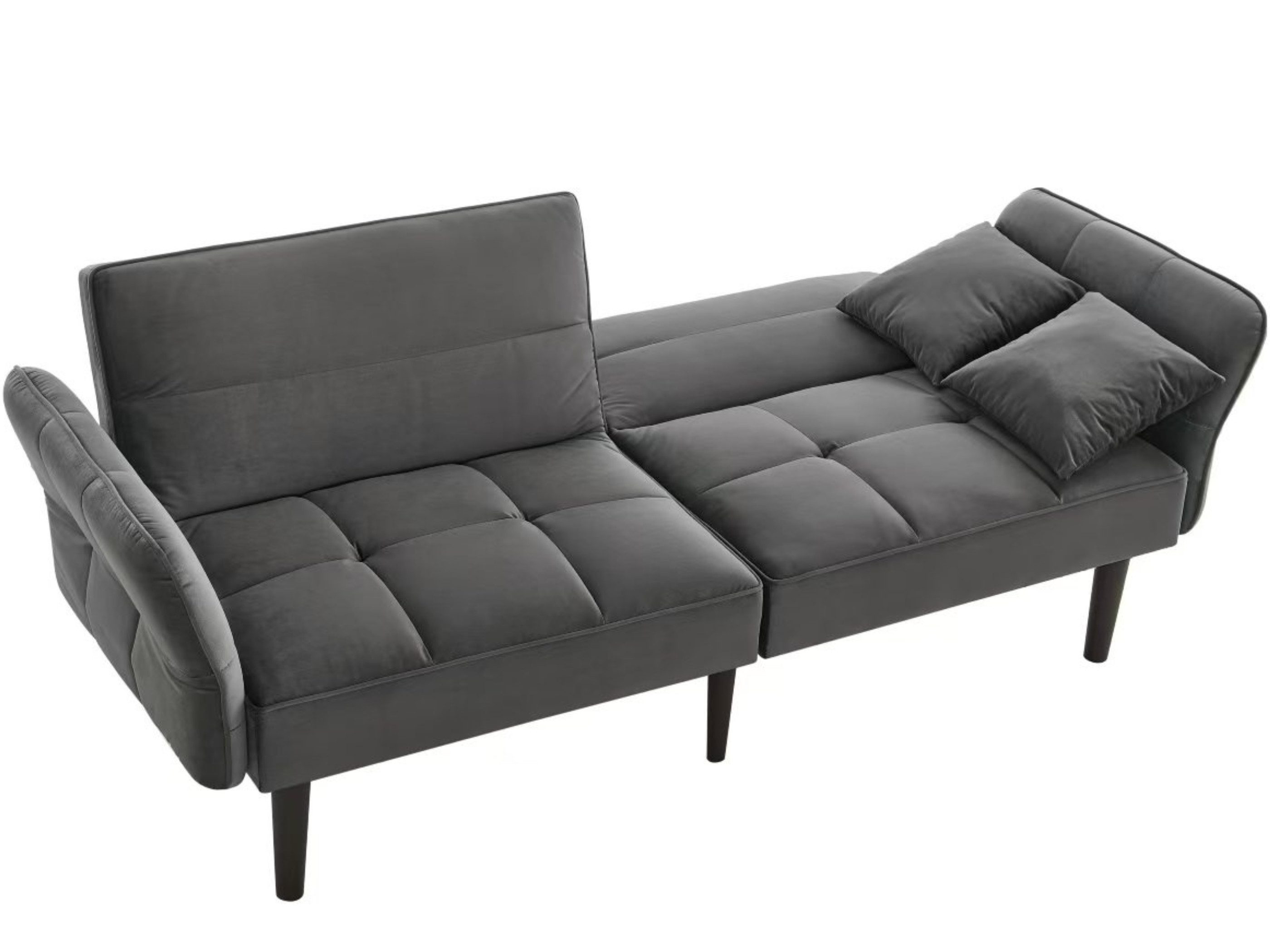 SeedWave Schlafsofa Samtstoff Couch Gästebett mit 3 Liegepositionen, Klappbaren Armlehnen, 2 Sitzer Sofabett mit 2 Kissens