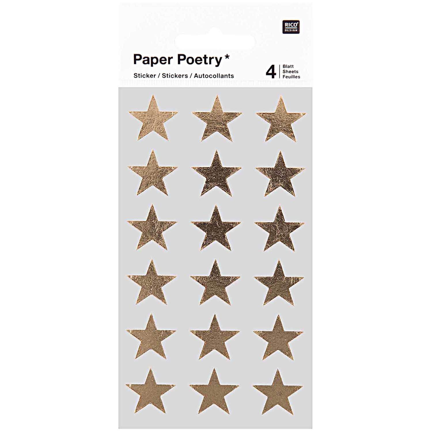 Rico Design Adventskalender Sticker Sterne gold 18mm 4 Bogen Paper Poetry