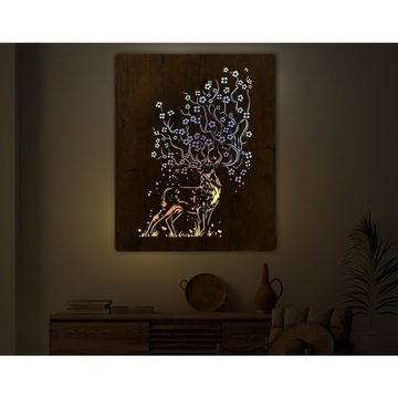 WohndesignPlus LED-Bild LED-Wandbild "Hirsch und Sakura" 70cm x 100cm mit 230V, Tiere, DIMMBAR! Viele Größen und verschiedene Dekore sind möglich.