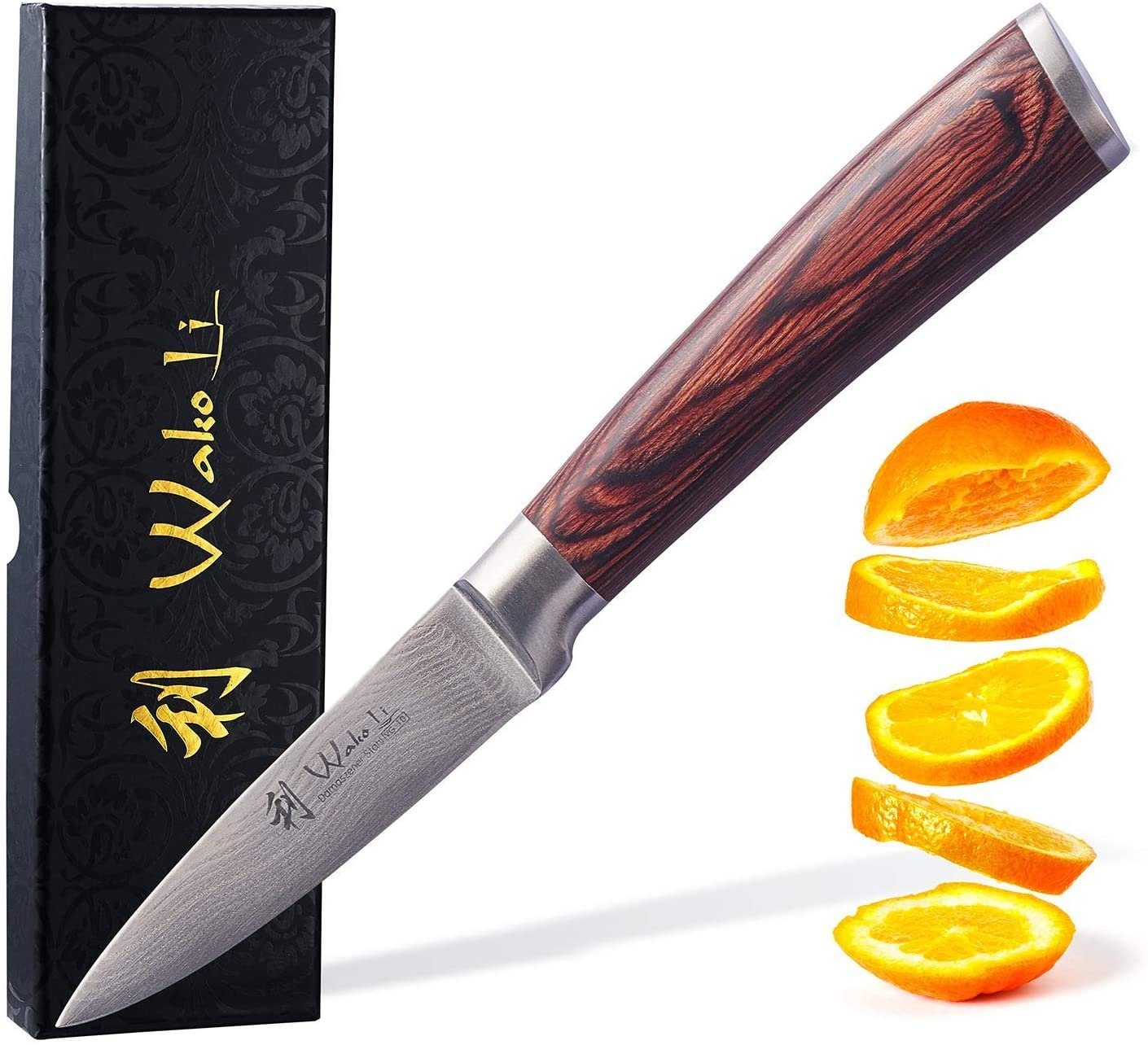 Wakoli Gemüsemesser Wakoli Edib Damast Officemesser Klingenlänge 8,50 cm mit Pakkaholzgriff ...