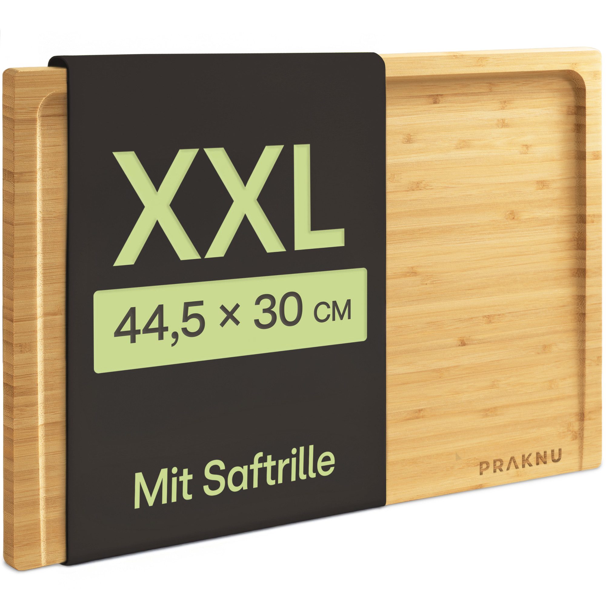 Praknu Schneidebrett Schneidebrett aus Holz Groß XXL - Mit Saftrille - Beidseitig, Bambus, (kein Set, 1-St., 1 Schneidebrett aus Bambusholz), langlebig