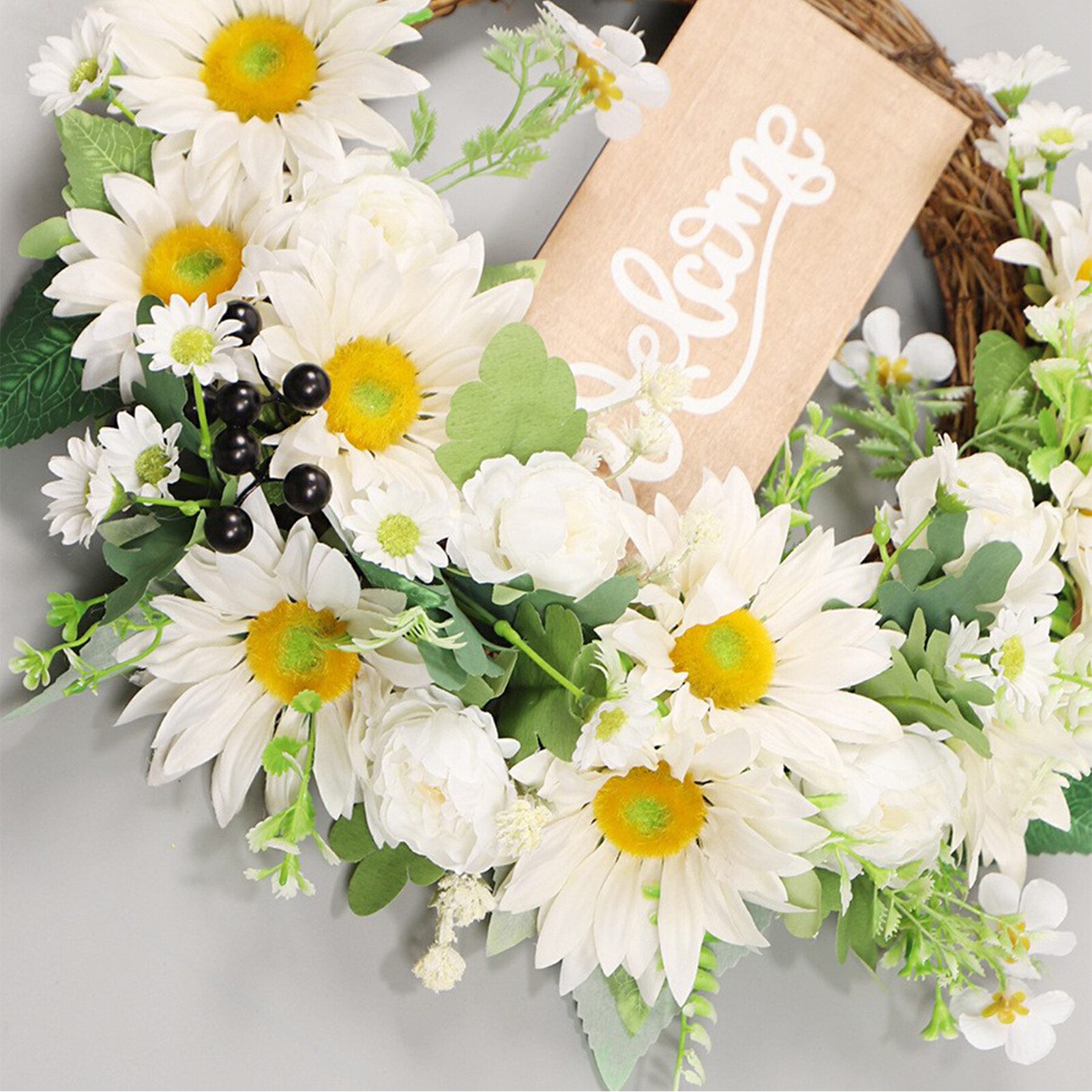 FUROKOY Dekokranz Weiße Sonnenblume Hälfte Kranz, künstliche Sonnenblume Kr günstig online kaufen