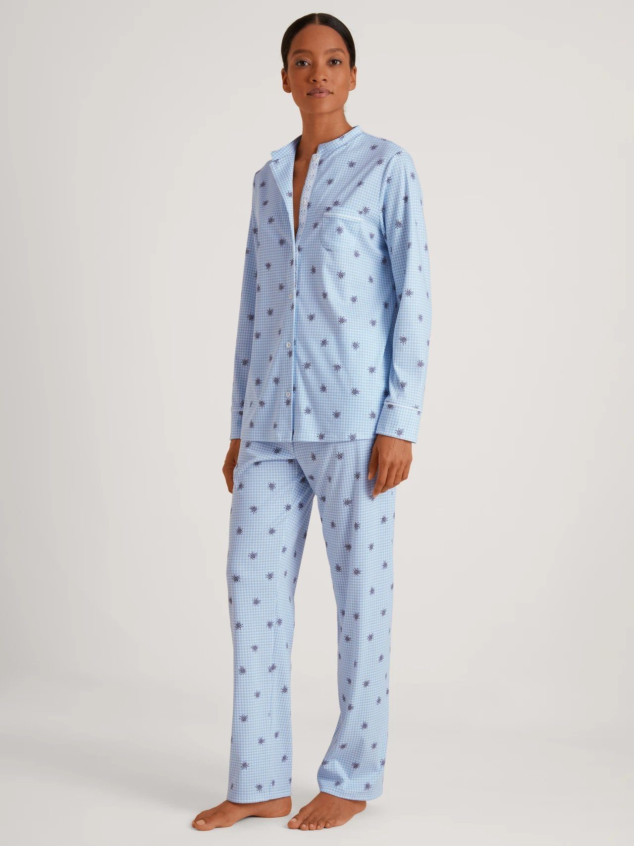 Baumwolle CALIDA 1 Stück, % blue tlg., 44653 Damenpyjama Calida 100 Stück), Pyjama 1 placid (1