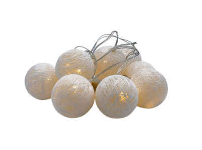 Spetebo LED-Lichterkette LED Lichterkette mit 10 Raphia Kugeln weiß, 10-flammig, Deko Beleuchtung mit Baumwollkugeln