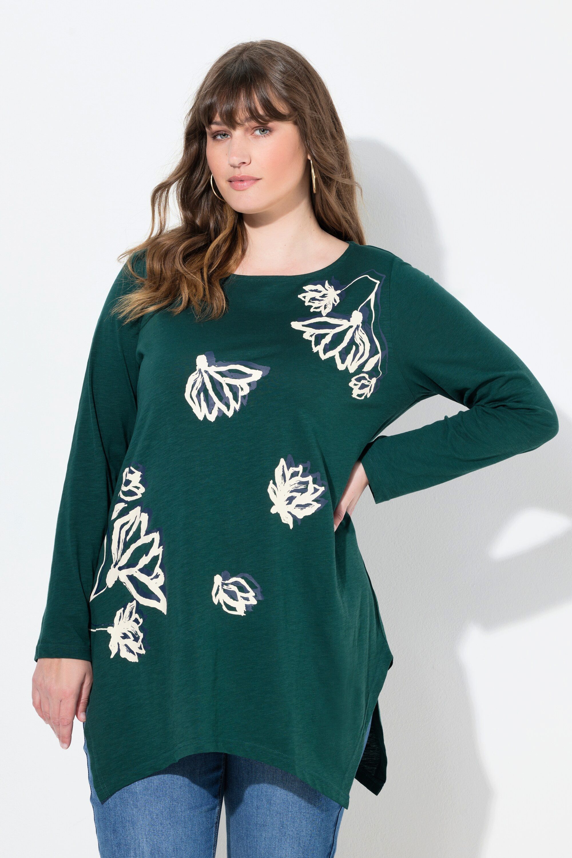 T-Shirt Shirt A-Linie U-Boot-Ausschnitt Langarm