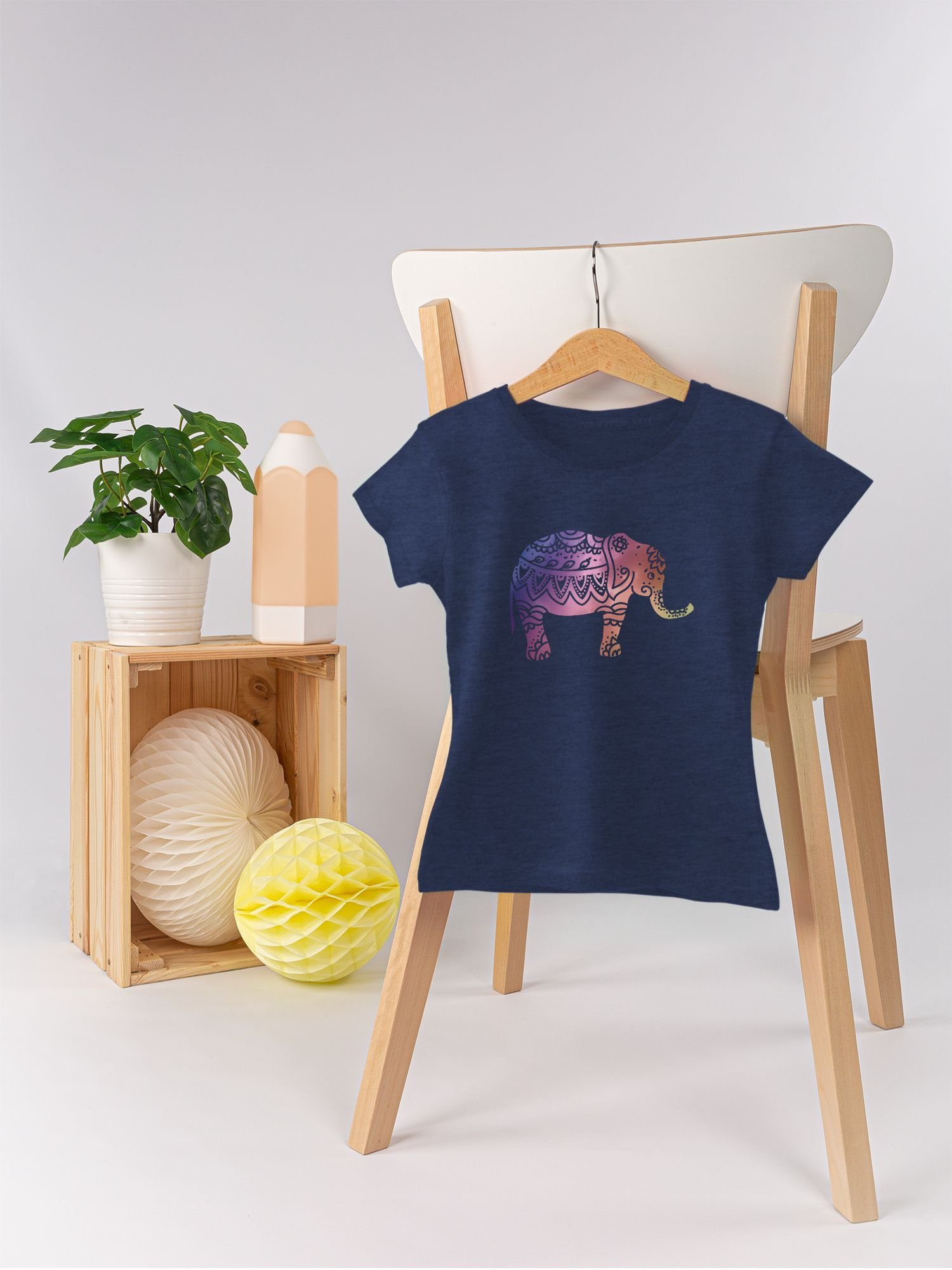 Shirtracer T-Shirt Meliert 1 Dunkelblau Tiermotiv Animal Elefant Namaste Print