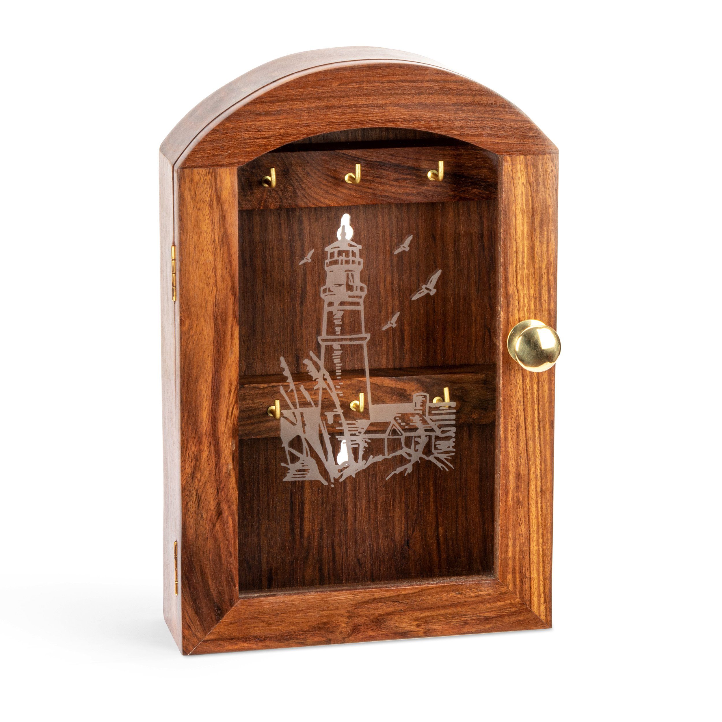 NKlaus Schlüsselkasten Maritim Schlüsselkasten mit Glasfront Leuchtturmmotiv aus natur Holz 2