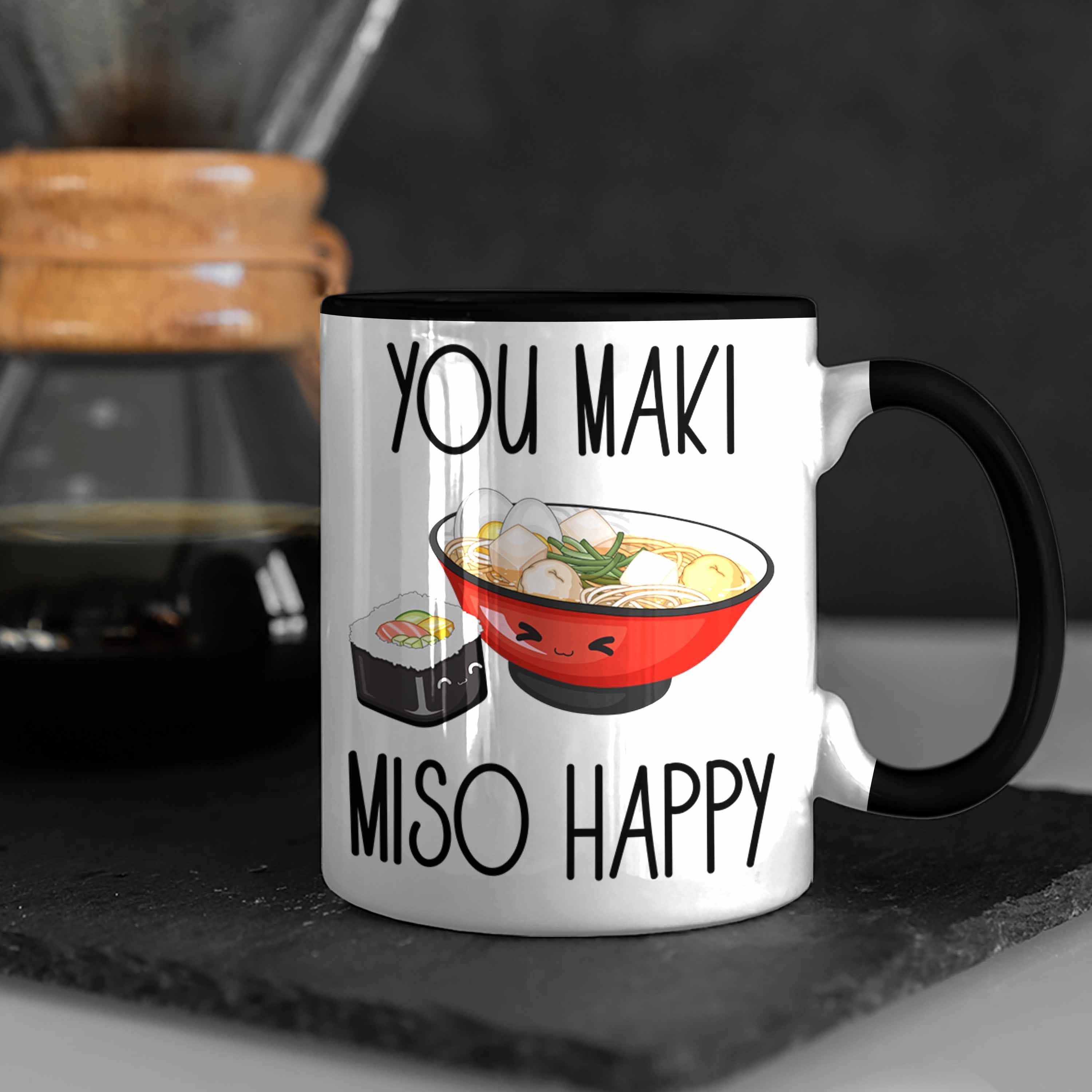 Trendation Sushi Tasse Japan Maki Liebhaber Schwarz Sushiliebhab Geschenk Miso You Tasse Happy