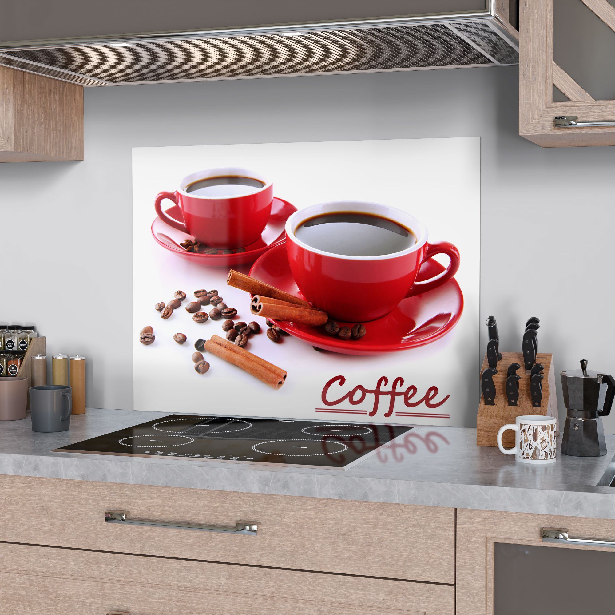 DEQORI Duett', Spritzschutz Glas Herdblende 'Kaffeetassen Badrückwand Küchenrückwand