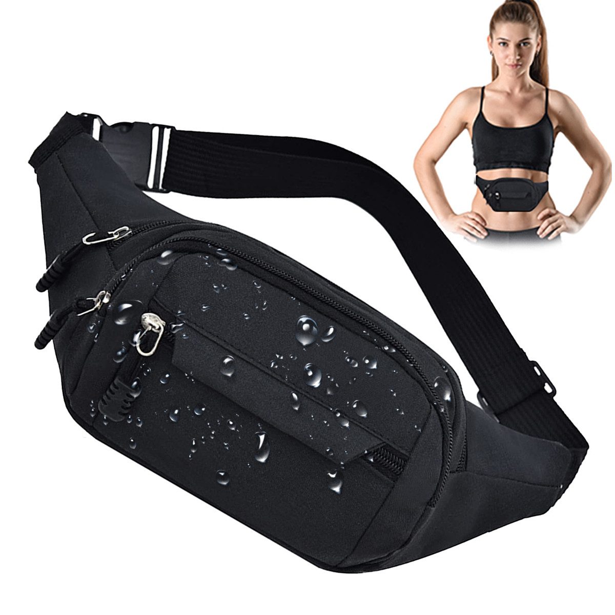 Mutig Schultertasche Bauchtasche für Herren Damen wasserdichte Gürteltasche (mit 4 Einzelfächern Hüfttaschen, Waistbeltbag Unisex, Gürteltasche, schwarz Basics, Festival), für Reise Wanderung Hundespaziergänge und Outdoor-Aktivität
