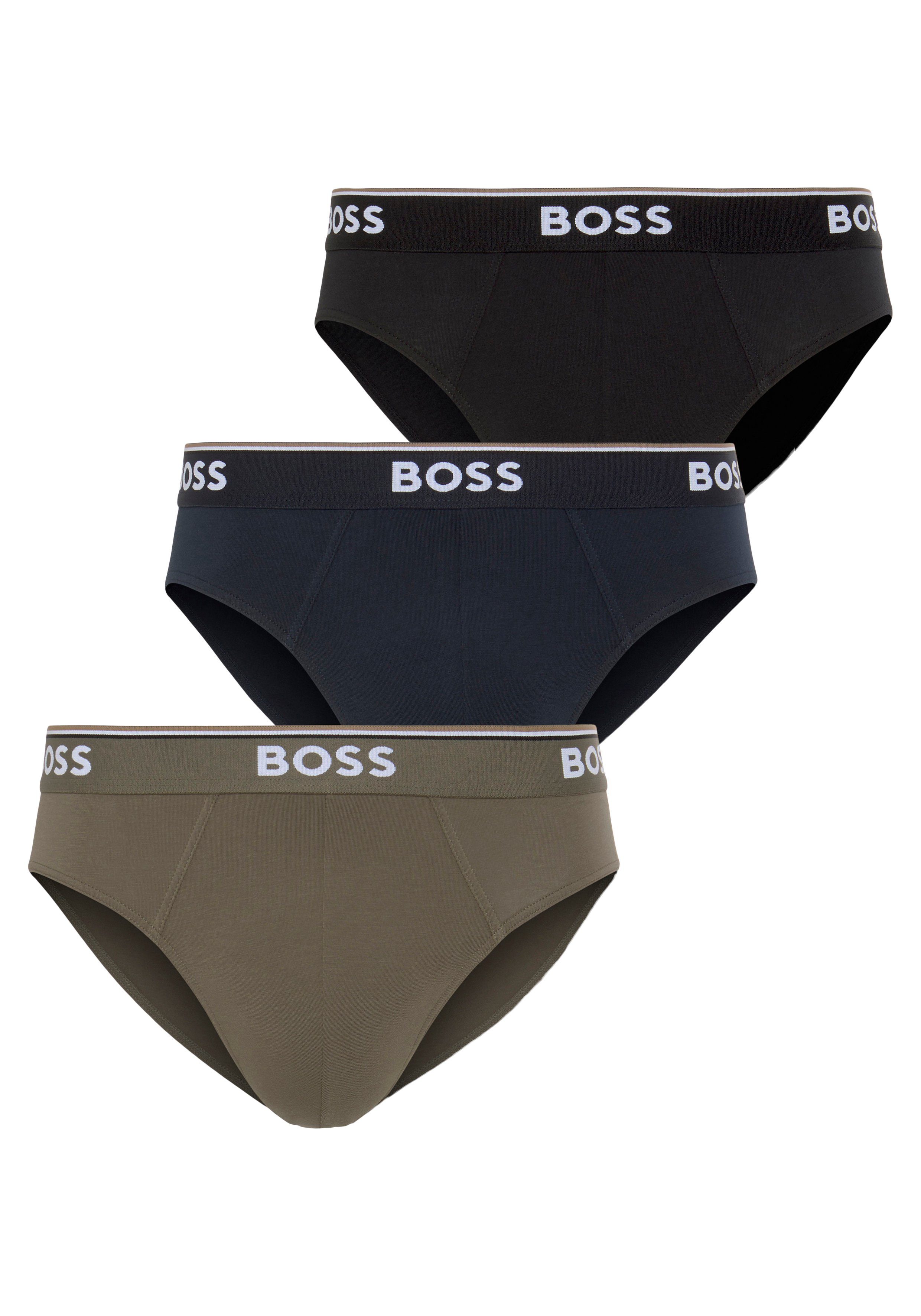 BOSS Slip Brief 3P Power (Packung, 3-St., 3er Pack) mit BOSS Logo auf dem Bund 964 black / navy / olive