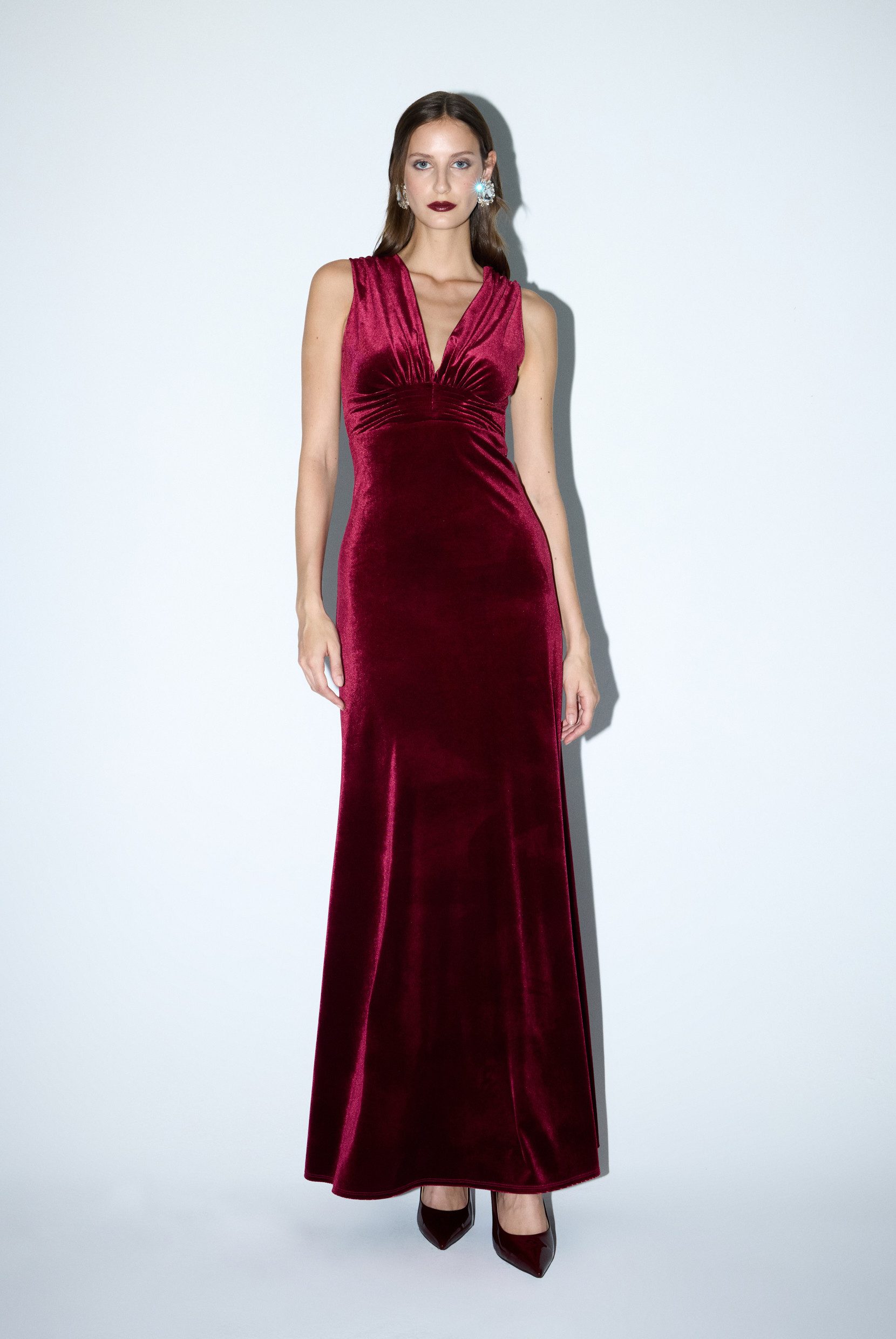 adL Abendkleid Langes Samtkleid mit V-Ausschnitt