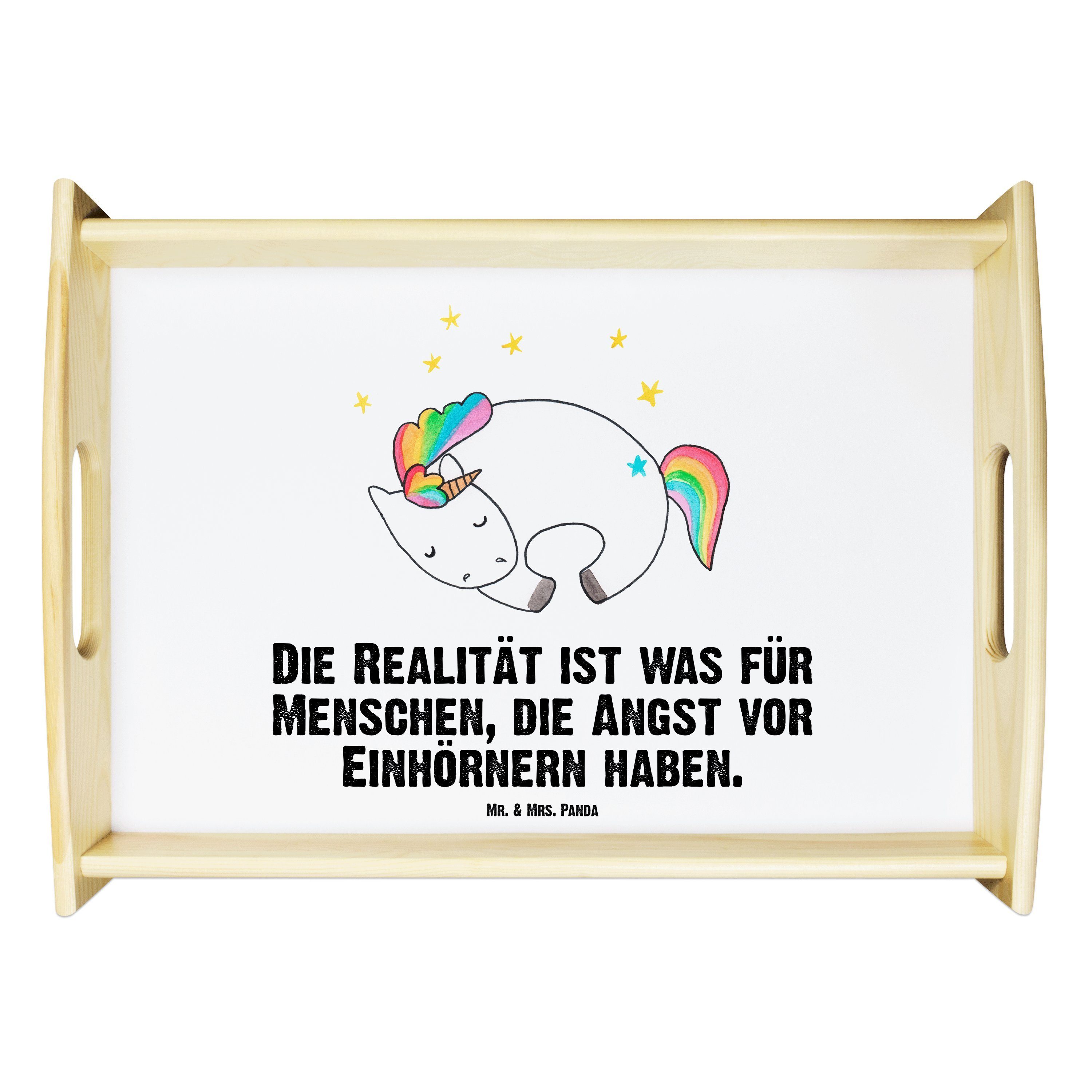Mr. & Mrs. Panda Tablett Einhorn Nacht - Weiß - Geschenk, Pegasus, Realität, Einhörner, unicor, Echtholz lasiert, (1-tlg)