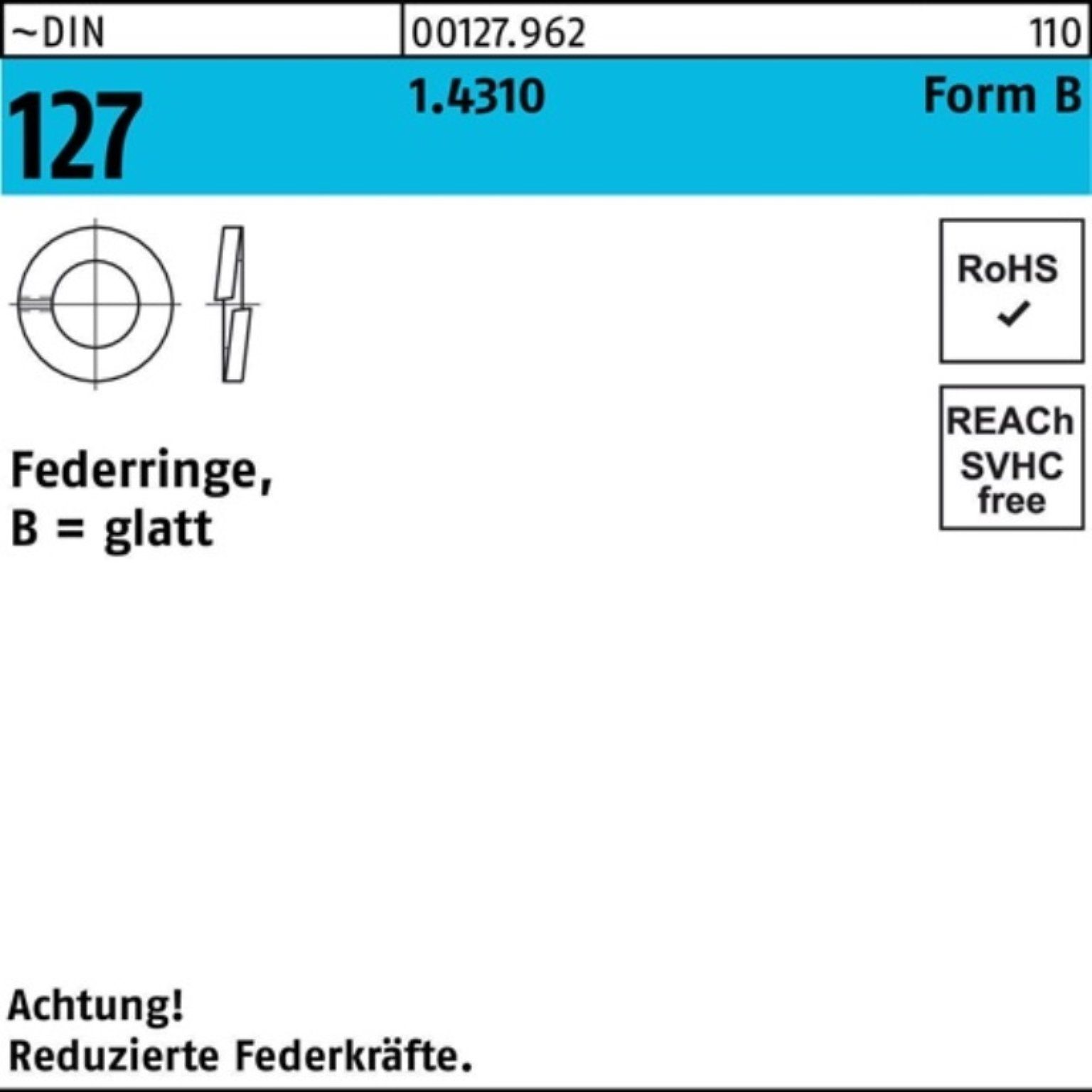 Reyher Federring 100er Pack 001279629080000 Federring DIN 127 B 8 1.4310