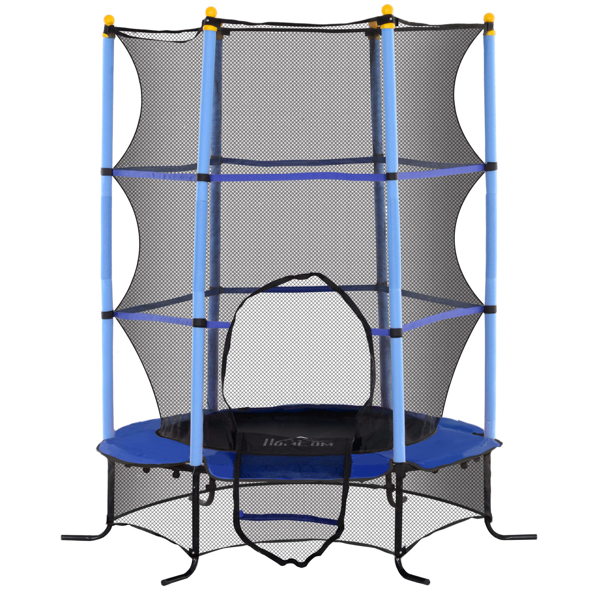 ibettertec Bodentrampolin Kinder Trampolin Ø163x190 cm mit Sicherheitsnetz & Polsterung, federlos, 3-10 Jahre, 50 kg, EN71, blau