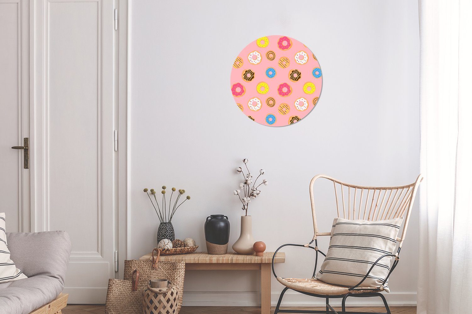 MuchoWow Wandsticker Gestaltung - Donut Verglasung Tapetenkreis Kinderzimmer, für - Rund, Wohnzimmer Tapetenaufkleber, St), (1