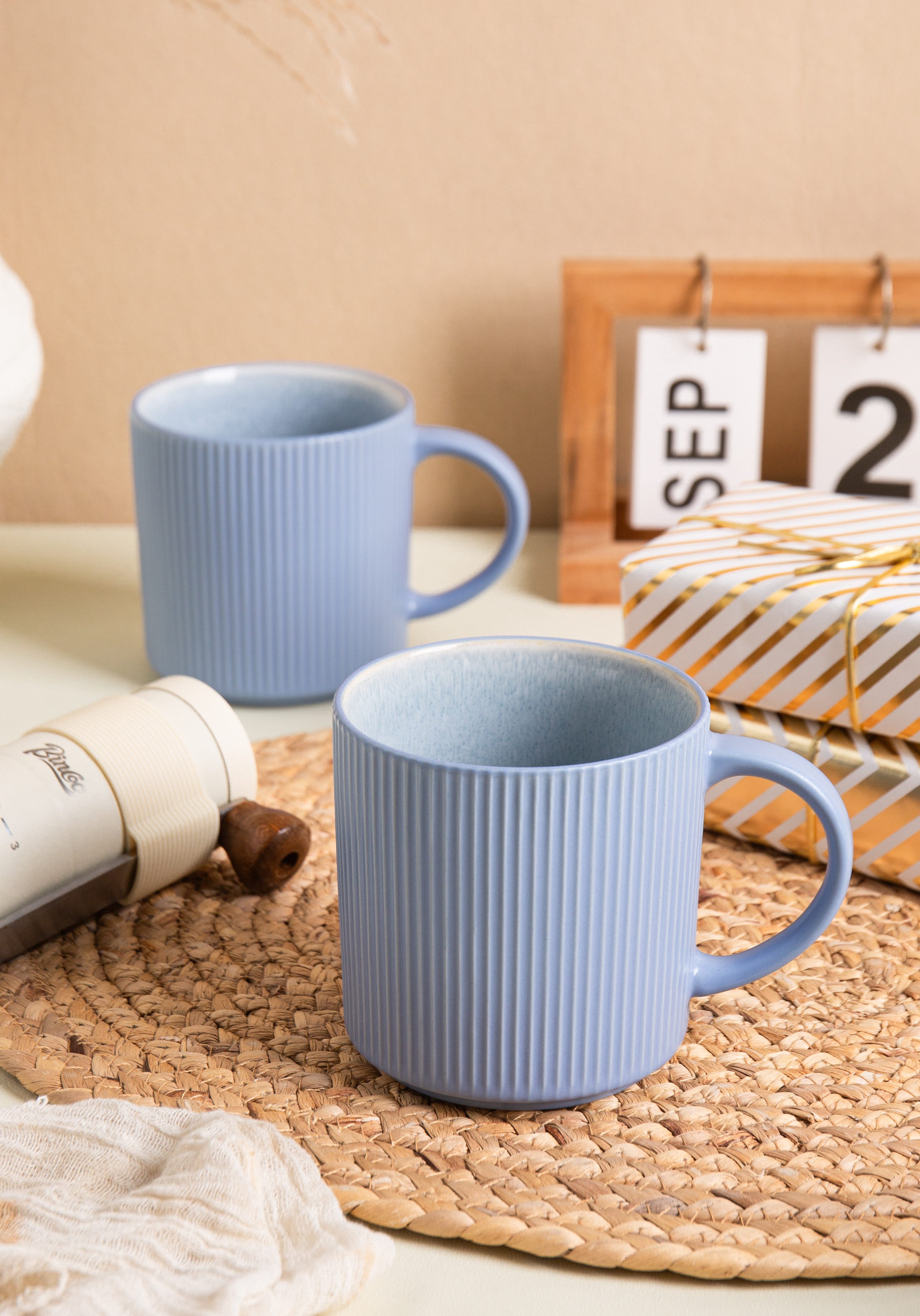 OTTO home Becher Kaffeebecher Ylvii, 6er Set, 6-tlg., Steinzeug, Riffeloptik, spülmaschinenfest und mikrowellengeeignet, 460 ml