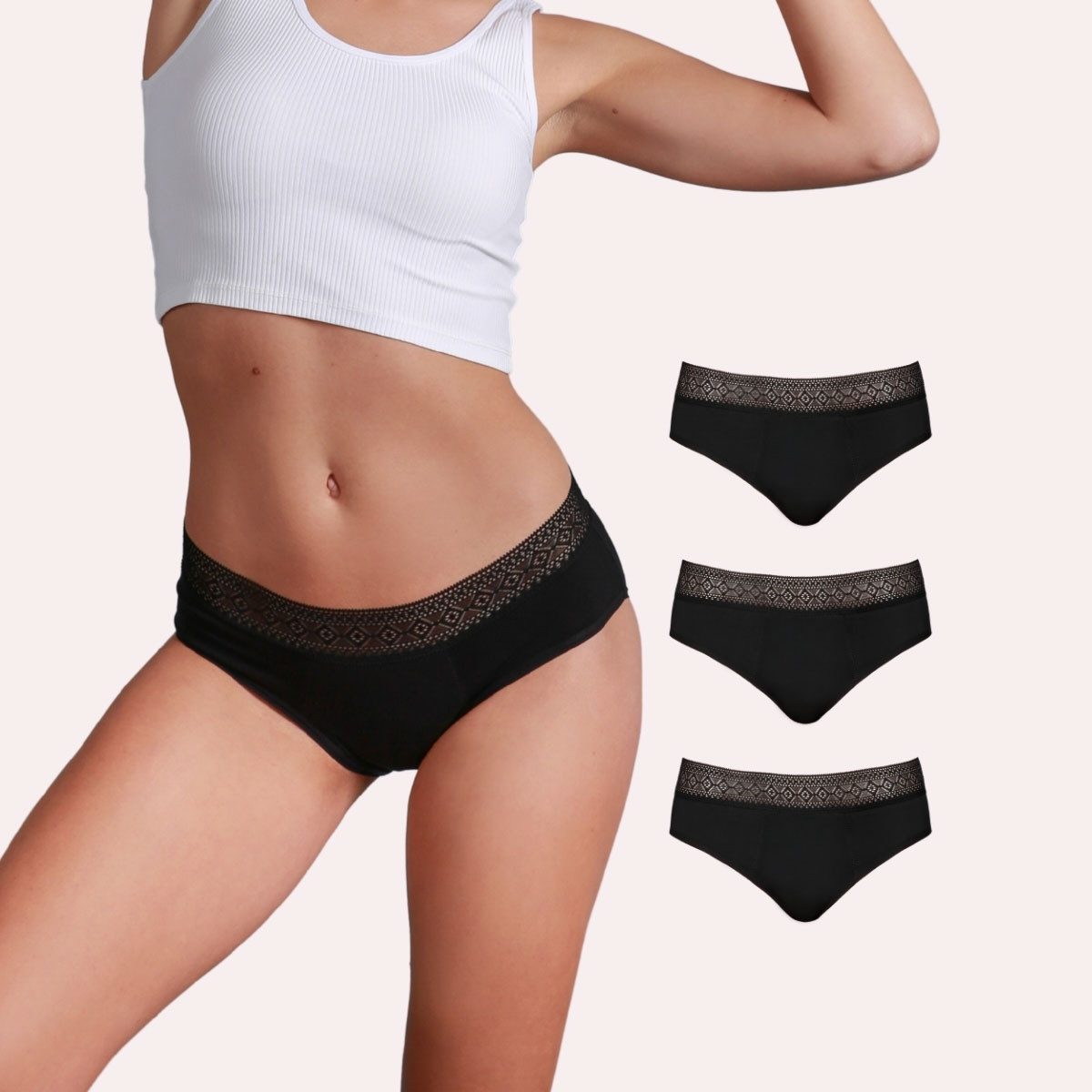 Taynie Periodenslip Paris ultra Periodenunterwäsche Nacht Low Waist sehr starke Tage Damen (Spar-Set, 3-St., 3er-Pack) Ultra saugstarker Low Waist Slip Schutzschicht bis zum hinteren Bund