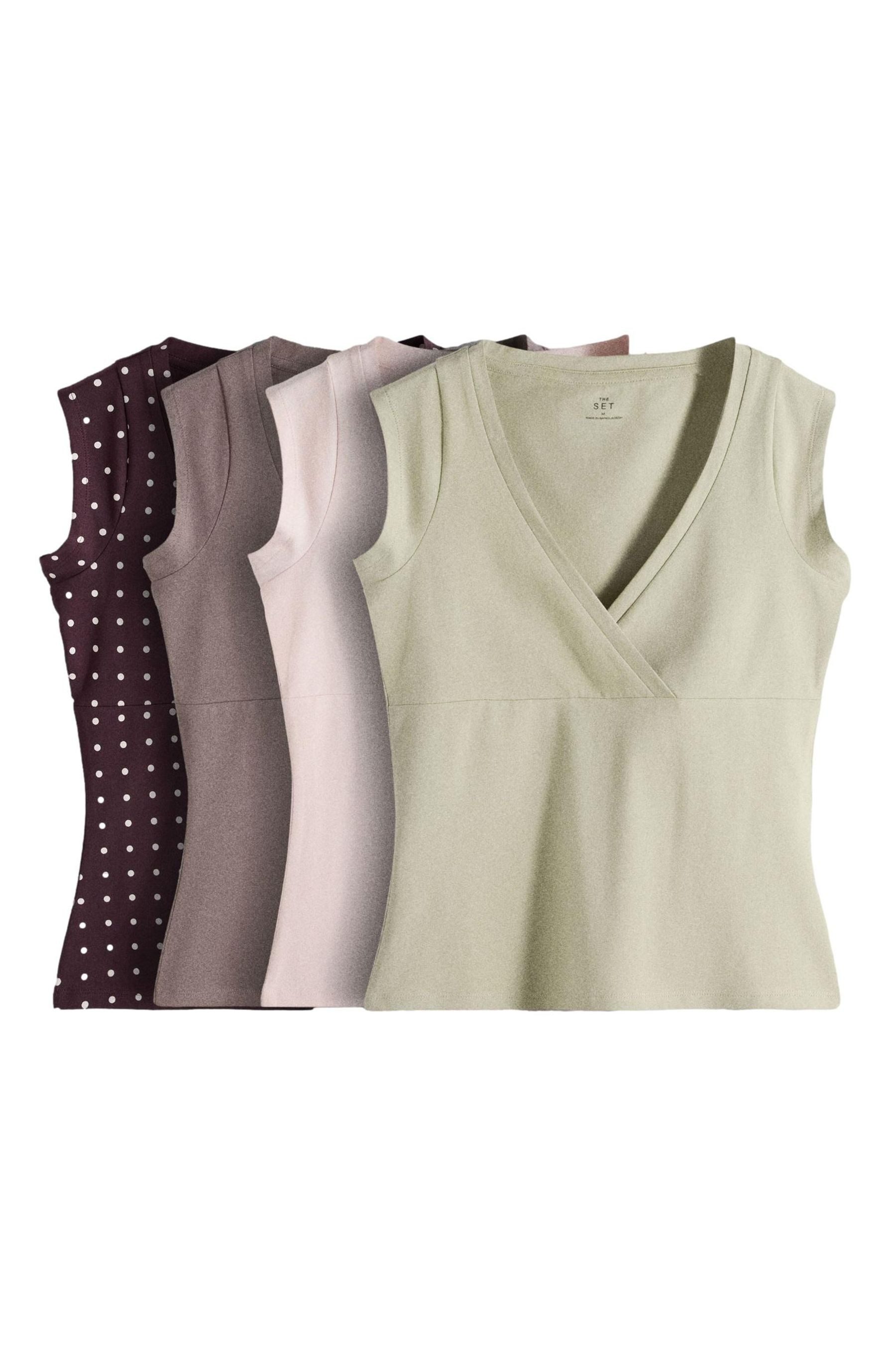 V-Shirt The Set Tops mit gekreuztem V-Ausschnitt, 4er-Pack