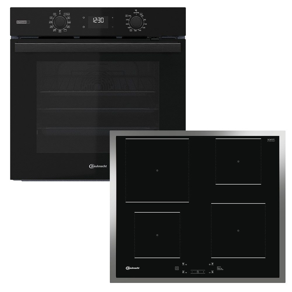 BAUKNECHT Backofen-Set BAKO 800 Pyro Steam, mit 1-fach-Teleskopauszug, GentleSteam - für ein saftiges Inneres und ein knuspriges Äußeres