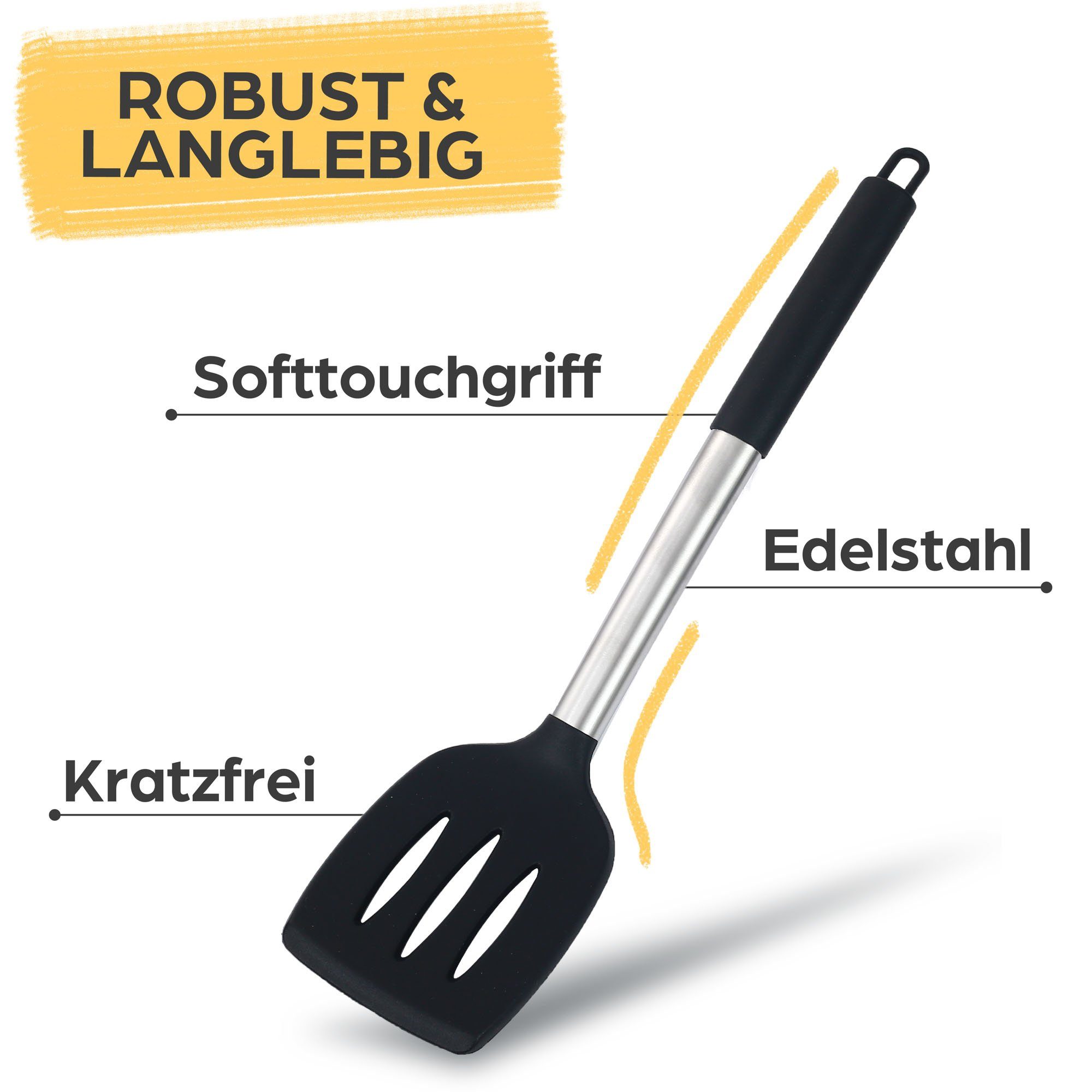 Praknu Kochbesteck-Set Küchenutensilien 8er Set Edelstahl mit Silikon Griff (Set, 8-tlg), Küchen Accessoires Zubehör Haushalt Set & Halterung / Aufhängeschlaufe