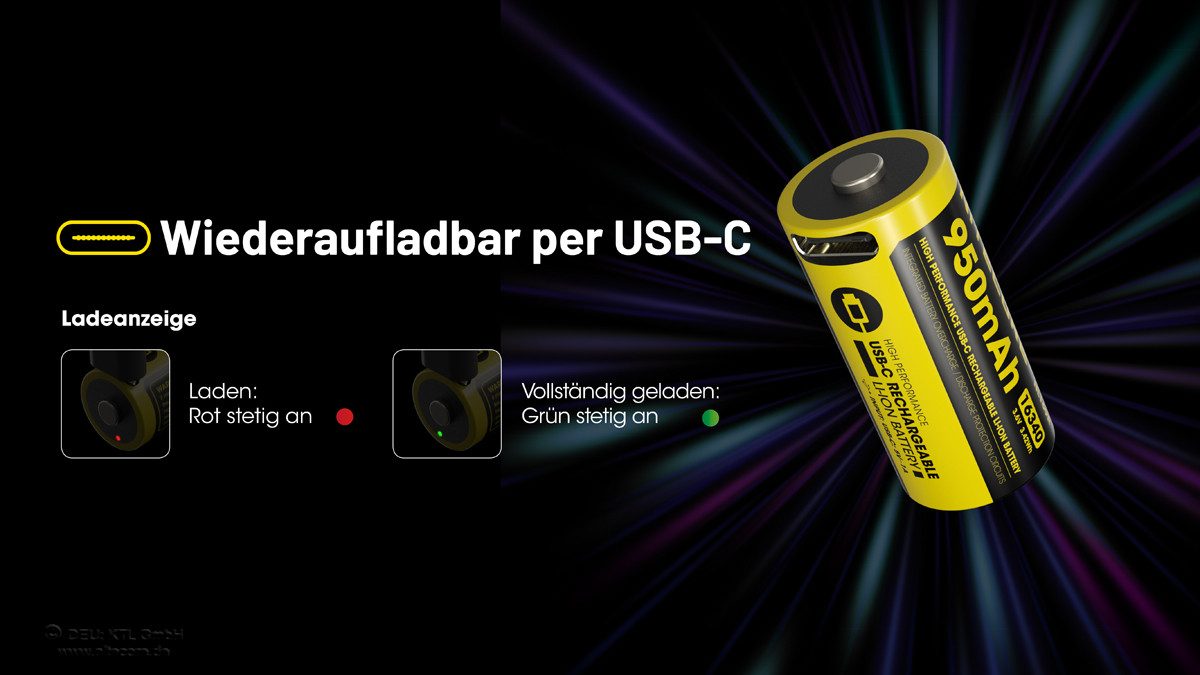 Nitecore Li-Ion Akku Typ 16340 - 950 mAh mit USB-C - NL169R Akku (1 St)