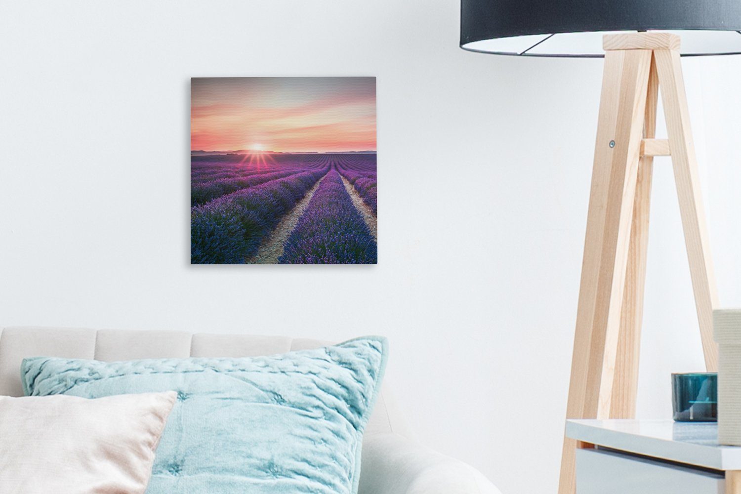 OneMillionCanvasses® Leinwandbild Lavendel - Lila - Blumen - Luft, Fotodruck (1 St), Wandbild, Deko Schlafzimmer Wohnzimmer Flur 20x20 cm