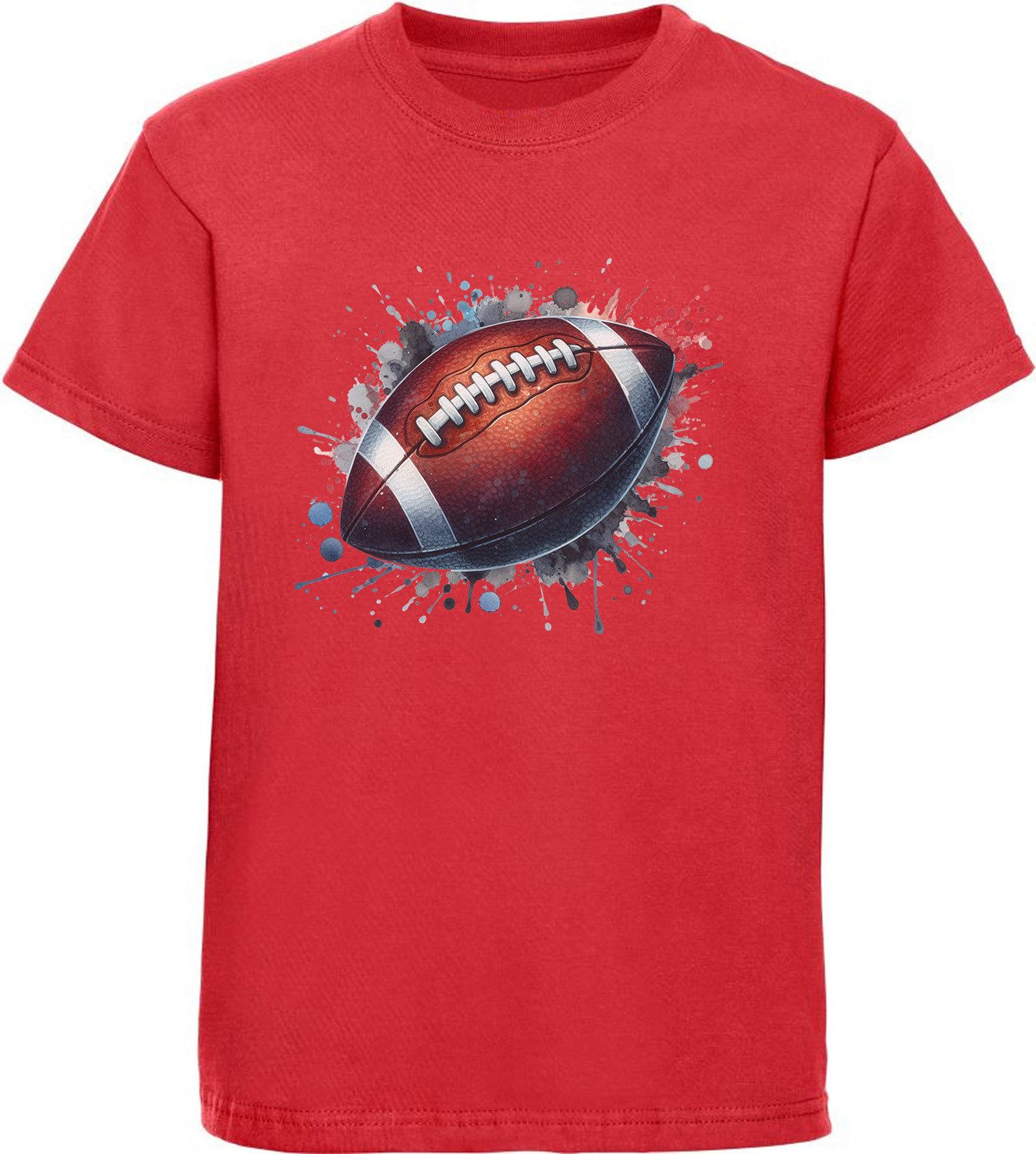 MyDesign24 T-Shirt Kinder Print Shirt American Football Ball in Ölfarben Bedrucktes Jungen und Mädchen American Football T-Shirt i501