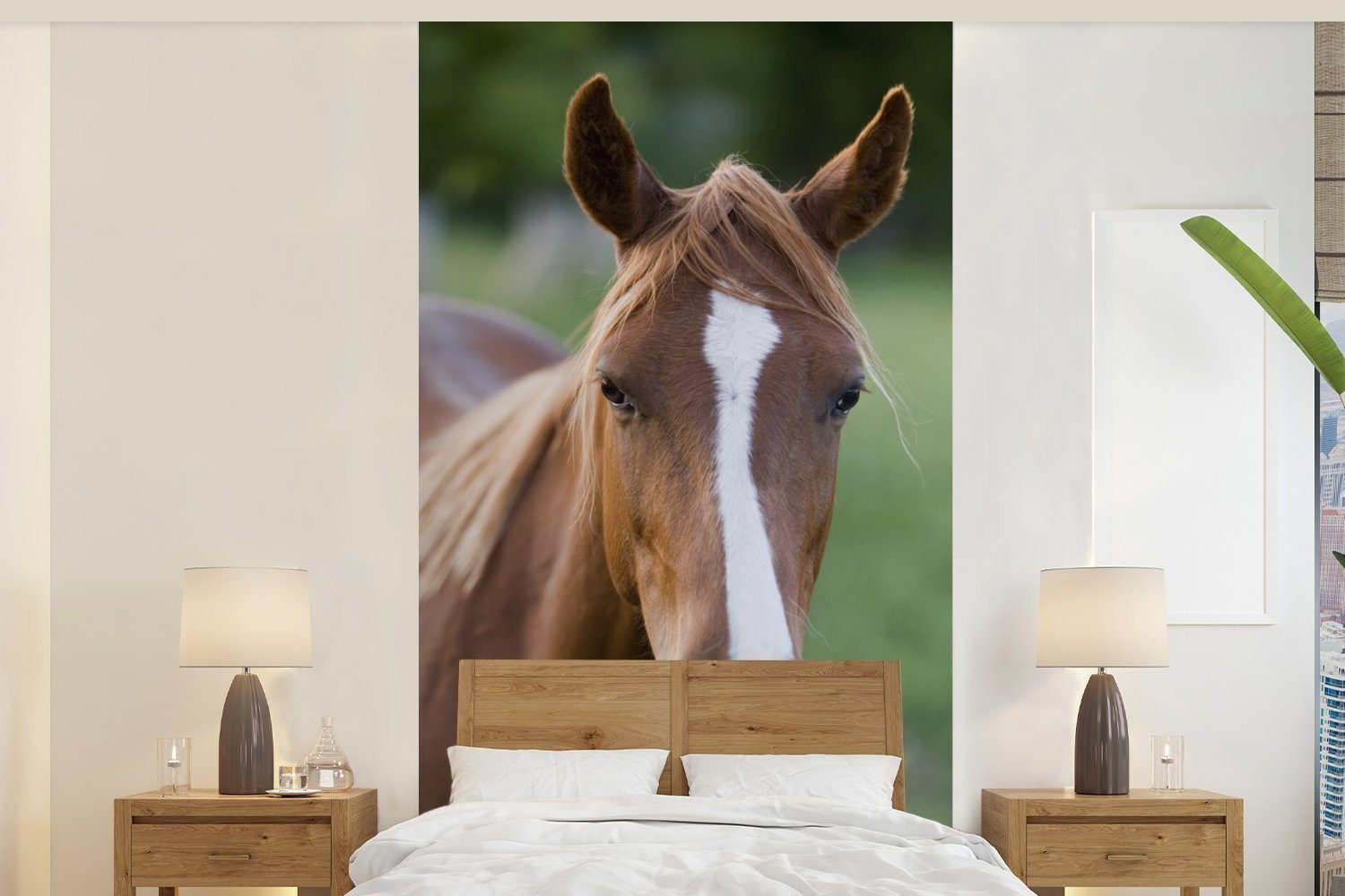 MuchoWow Fototapete Pferd - Natur - Porträt, Matt, bedruckt, (2 St), Vliestapete für Wohnzimmer Schlafzimmer Küche, Fototapete