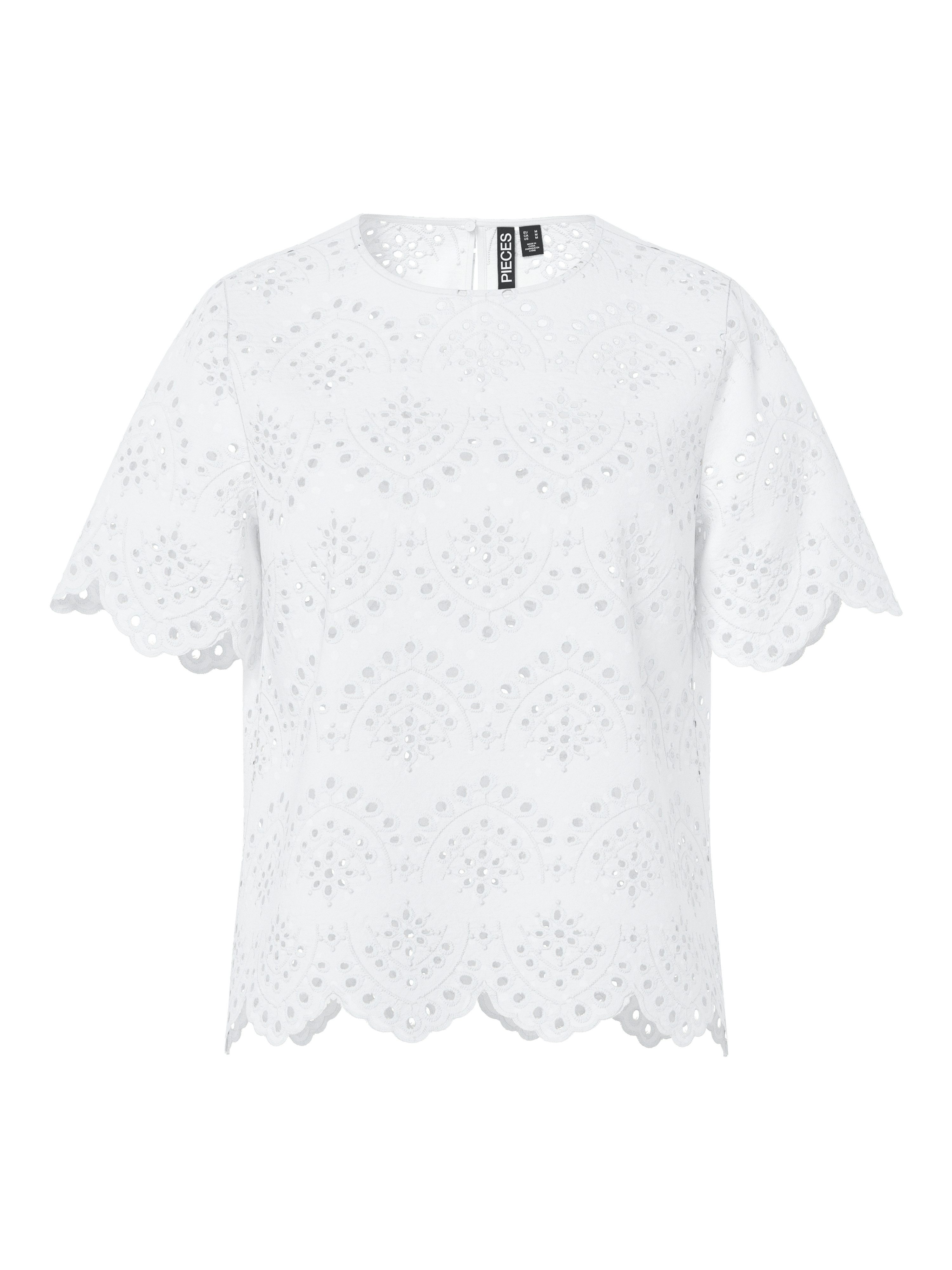 pieces Shirttop PCVILDE SS TOP WVN NOOS mit Allover-Lochstickerei günstig online kaufen