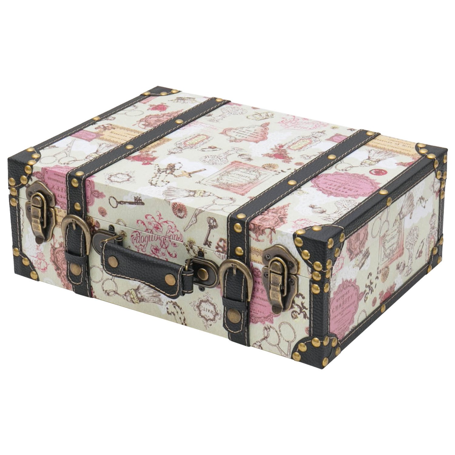 HMF Aufbewahrungsbox Vintage Koffer Holz, Aufbewahrungsbox mit Deckel und Ledergriff als, Geschenkidee für Hochzeit oder Geburtstag, Barock, 38 x 26 x 13 cm